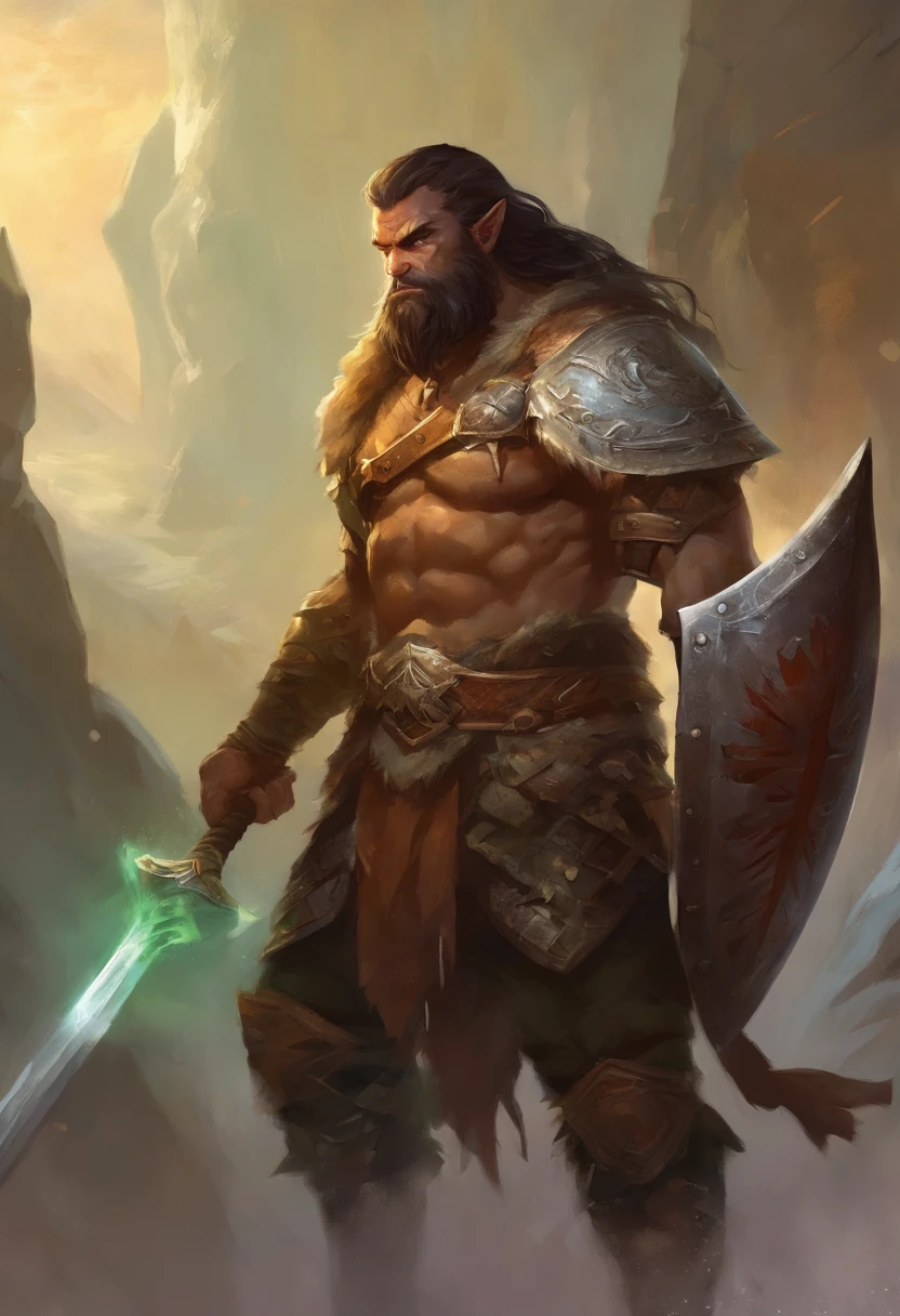 half orc, barbarian, dnd, fantasy, battle axe, sheild