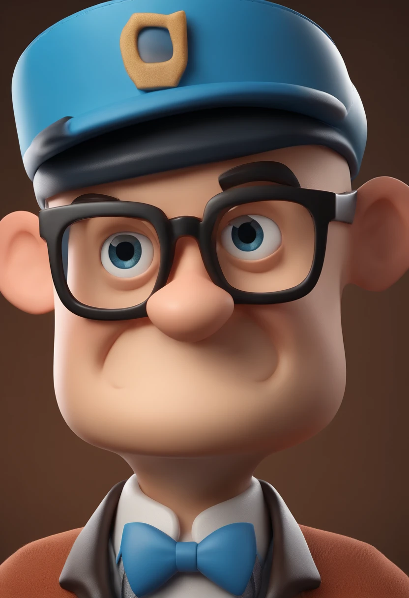 Cartoon character of a man with black glasses and a blue shirt, Head shaving, brinco orelha esquerda, 40 anos,animation character, Caractere estilizado, animation style rendering, 3D estilizado, Arnold Maya render, 3 d render stylized, toon render keyshot, Personagem 3D, Personagem 3D, 3d rendering stylized, 3 d character render, personagem de desenho animado, Personagem de close up, Pose de personagem,  (Estilo Pixar) (master part:1.2) (Bokeh) (best quality) (pele detalhada) (textura detalhada) (8k) (argila) (Cinematic lighting) (foco nítido