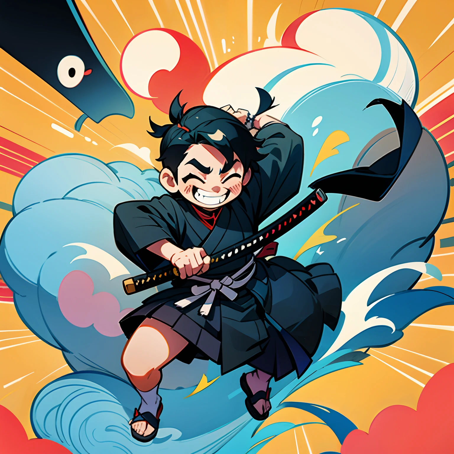Men Samurai Illustration Colorful Smile 2D Doodle Cute Mini Character Icon Game Anime