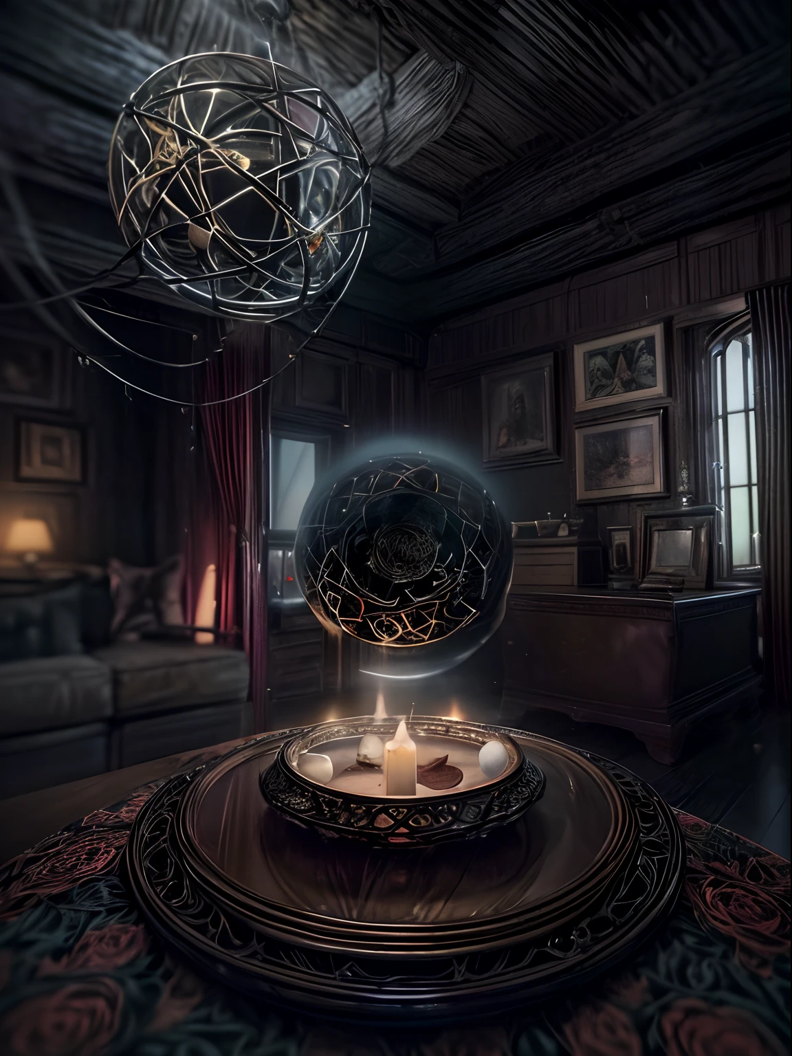 (masutepiece, High resolution:1.3), (Photograph of a woman in a dark and mysterious environment:1.2), (Sony Alpha 1 Camera, Famous for capturing exceptional detail and low-light performance:1.2), (Paired with Sony FE 24-70mm f/2.8GM lens for versatile and sharp compositions:1.2), (A woman surrounded by an aura of mystery and intrigue:1.1), (Her black clothes and enigmatic look add to the atmosphere:1.1), (Sony Alpha 1 Camera、Captures complex textures and subtle shades in low light:1.2), (Table decorated with tarot cards, Spread in mysterious geological formations:1.1), (Candles flicker, Cast dancing shadows around the room:1.1), (Dim lighting adds to the atmosphere of secrecy and mysticism:1.1), (The woman's eyes focused on the card, As if seeking answers from the unknown:1.1), (Nearby crystal balls, Add to Mystical Settings:1.1), (Symbols of astrology and esoteric knowledge decorating the room:1.1), (Incense tips in the air, Add to a sensory experience:1.1), (Photographs that capture the connection and mystical aura of women to the spiritual world:1.1), (A moment frozen in time, Capture the intense and introspective atmosphere of fortune-telling:1.1), (Images that take viewers into a world of magic and spiritual insight, Intrigued by them、Arouse curiosity:1.1), Cinematic, ultra-detailliert, Insane details, Beautifully color graded, Unreal Engine, degrees of freedom, Hyper-Resolution, Megapixel, cinematic lightening, Anti-aliasing, FKAA, TXAA, nffsw, SSAO, post processed, Post Production, Tone Mapping, ..CGI, VFX, tokusatsu, insanely detailed and intricat, Hyper maximalist, Hyper realistic, Volumetric, Photorealistic, ultra photoreal, Ultra-detailed, Intricate details, fulcolor, Volumetric lightning, nffsw, Realistic, Unreal Engine, 16 K, Octane Render　hair is long