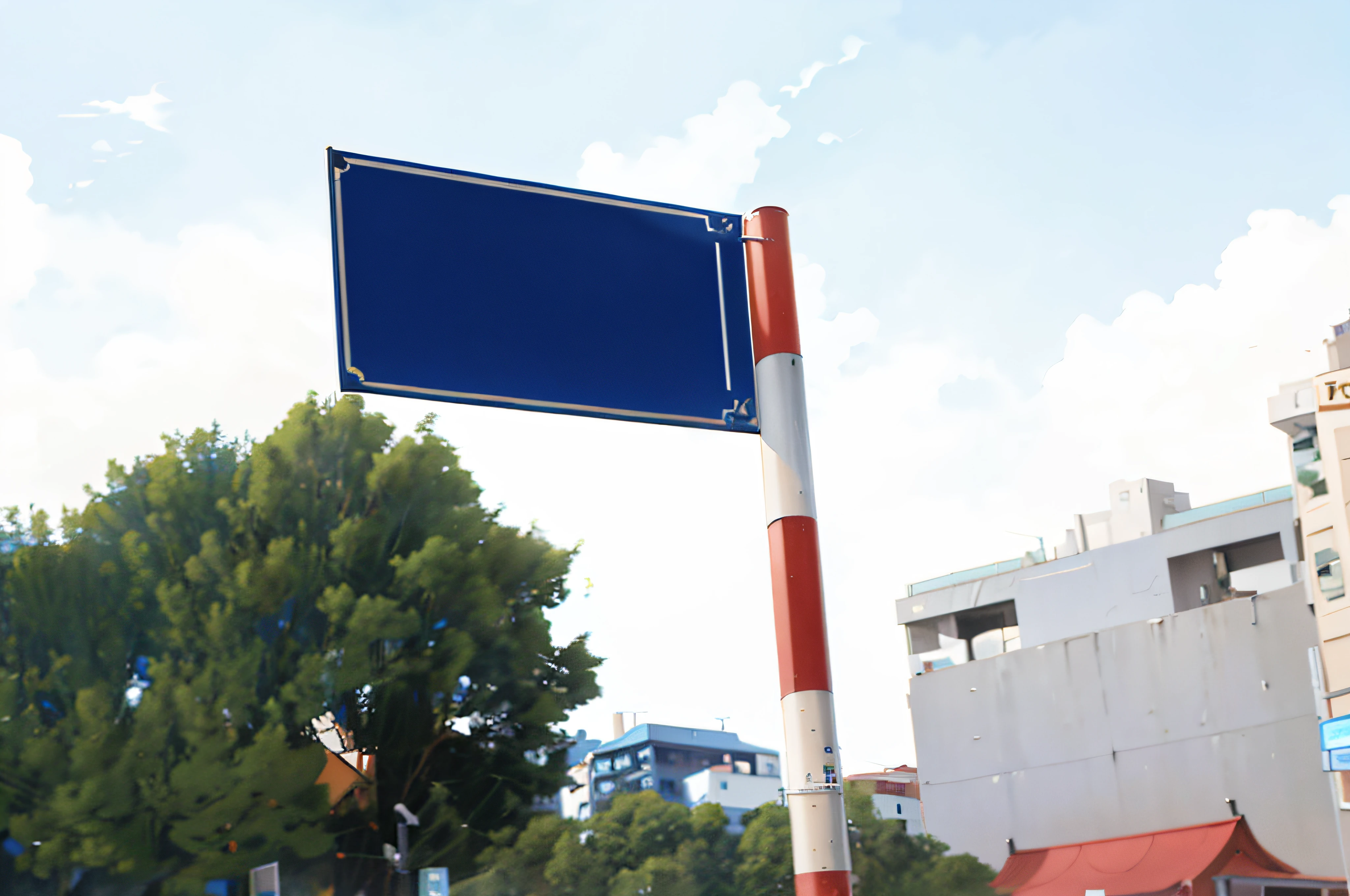 there is a blue sign on a pole in the middle of a city, street signs, signboards, sign, road street signs, street, traffic signs, street corner, 1128x191 resolution, blue sky, modern very sharp photo, colorful signs, blue border, city, the photo shows a large, beautiful image, blue backgroung