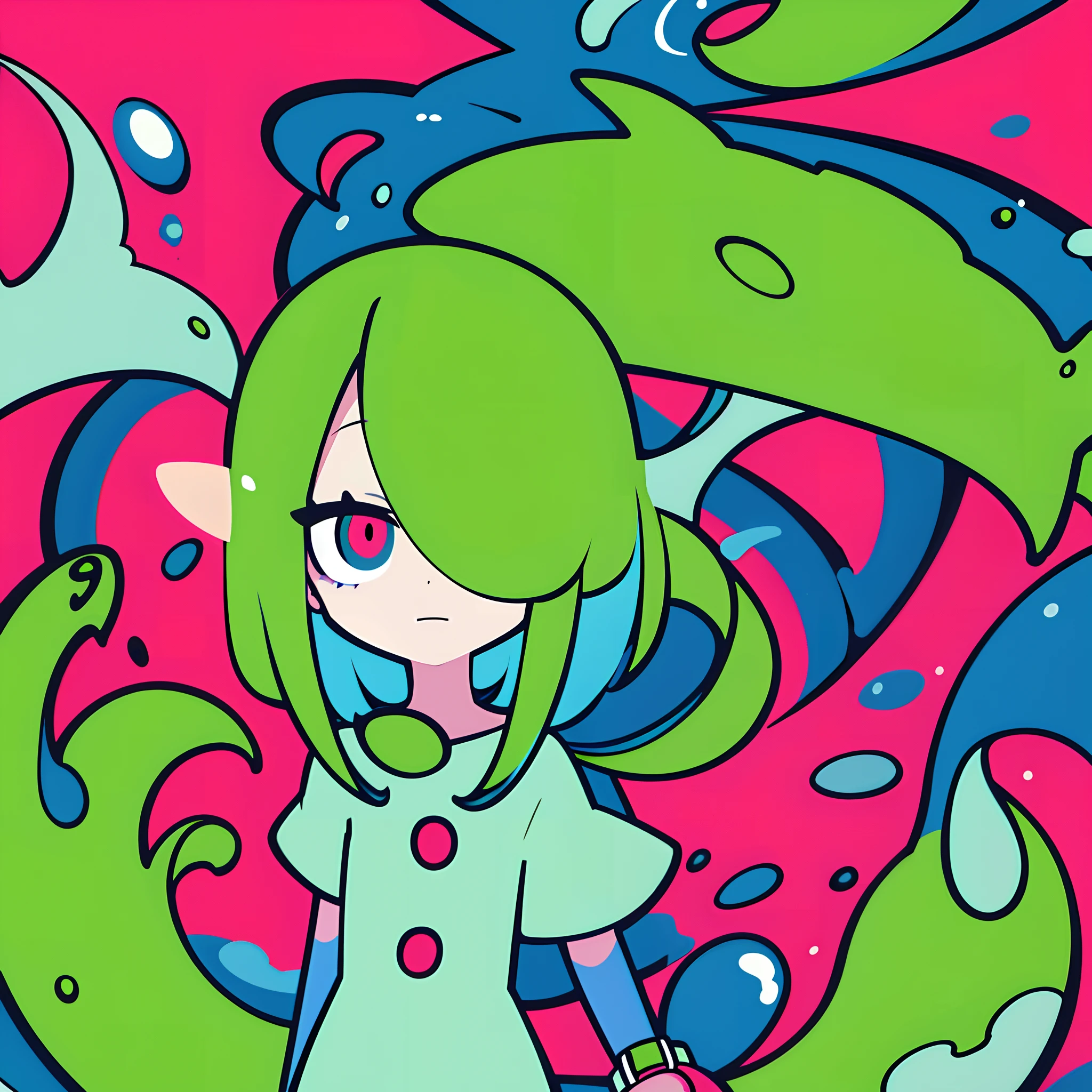 ((suu(monster musume))),((blue skin)),Anime coloring, senos grandes, solo, ojos verdes,((( piel azul))), ((chica limo)), sonrisa, ((cabello verde de limo)), piel de color azul,, chica monstruo, cabello largo, tentacle hair, cabello muy largo, sentado, mirando al espectador, mano entre piernas, ((1girl,solo)),