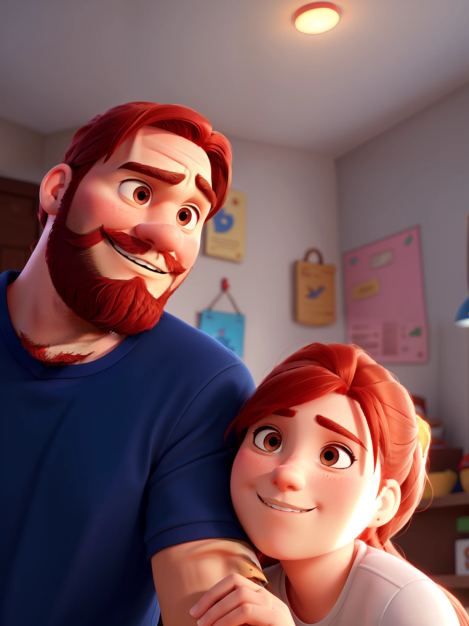 Man with beard and red-haired girl with bow in hair, Estilo Pixar, boa qualidade, melhor qualidade