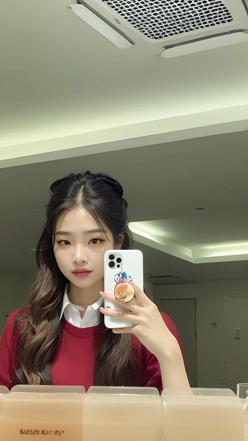 there is a woman taking a picture of herself in the mirror, Jaeyeon Nam, Bae Suzy, Jinyoung Canela, tzuyu de duas vezes, with apple, Heonhwa Choe, jennie blackpink, Lee Ji-eun, Lee Ji - Eun, com rosto redondo, Ulzzang, inspirado por Kim Jeong-hui, jossi do blackpink