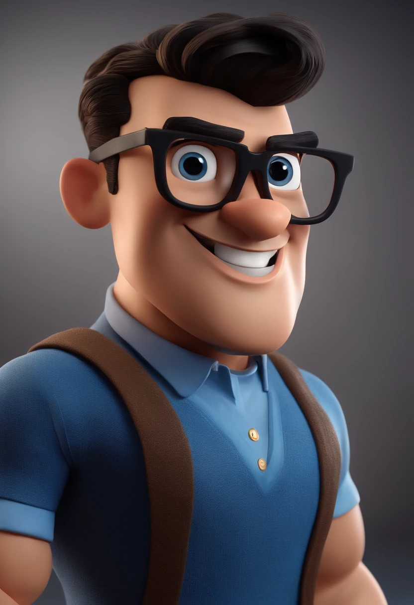 Cartoon character of a man with black glasses and a blue shirt, animation character, Caractere estilizado, animation style rendering, 3D estilizado, Arnold Maya render, 3 d render stylized, toon render keyshot, Personagem 3D, Personagem 3D, 3d rendering stylized, 3 d character render, personagem de desenho animado, Personagem de close up, Pose de personagem, (Estilo Pixar) (master part:1.2) (Bokeh) (best quality) (pele detalhada) (textura detalhada) (8k) (argila) (Cinematic lighting) (foco nítido