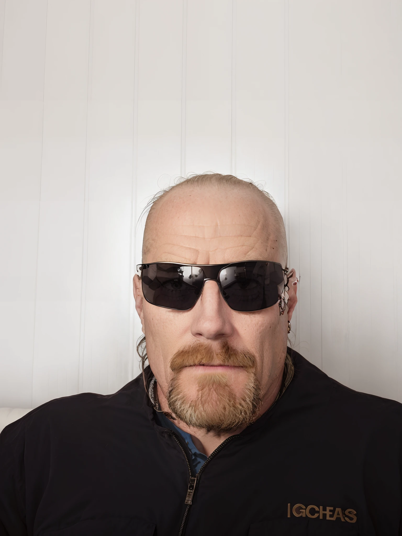 There's a man in sunglasses sitting on a couch, wearing versace sunglasses, in sunglasses, with glasses and goatee, with sunglasses, with sun glasses, wearing glack glasses, 38 anos, Homem de 4 0 anos, Fotografia selfie 8k, 3 6 anos, wearing oakley sunglasses, cerca de 3 5 anos, Homens de 45 anos