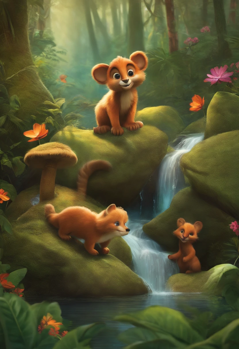 Imagem de livro infantil com o tema: A Aventura da Amizade na Floresta Encantada