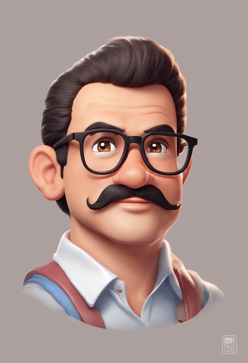 ((best quality)), ((master part)), ((desenhos animados realistas)), ((Personagem perfeito)) - Um retrato frontal meticulosamente detalhado e realista de um homem com cabelo raspado, glasses and a shirt with beautiful textures. O homem olha diretamente para o espectador, Establish a strong and confident presence. The image captures their distinctive facial features, accurately showing the brightness of your eyes and the design of your glasses. The black shirt is rendered with fine details, aumentando o profissionalismo do retrato. Enviado para documentos oficiais, this portrait is presented in impressive 8K UHD resolution, Ensure clarity and unique protection.