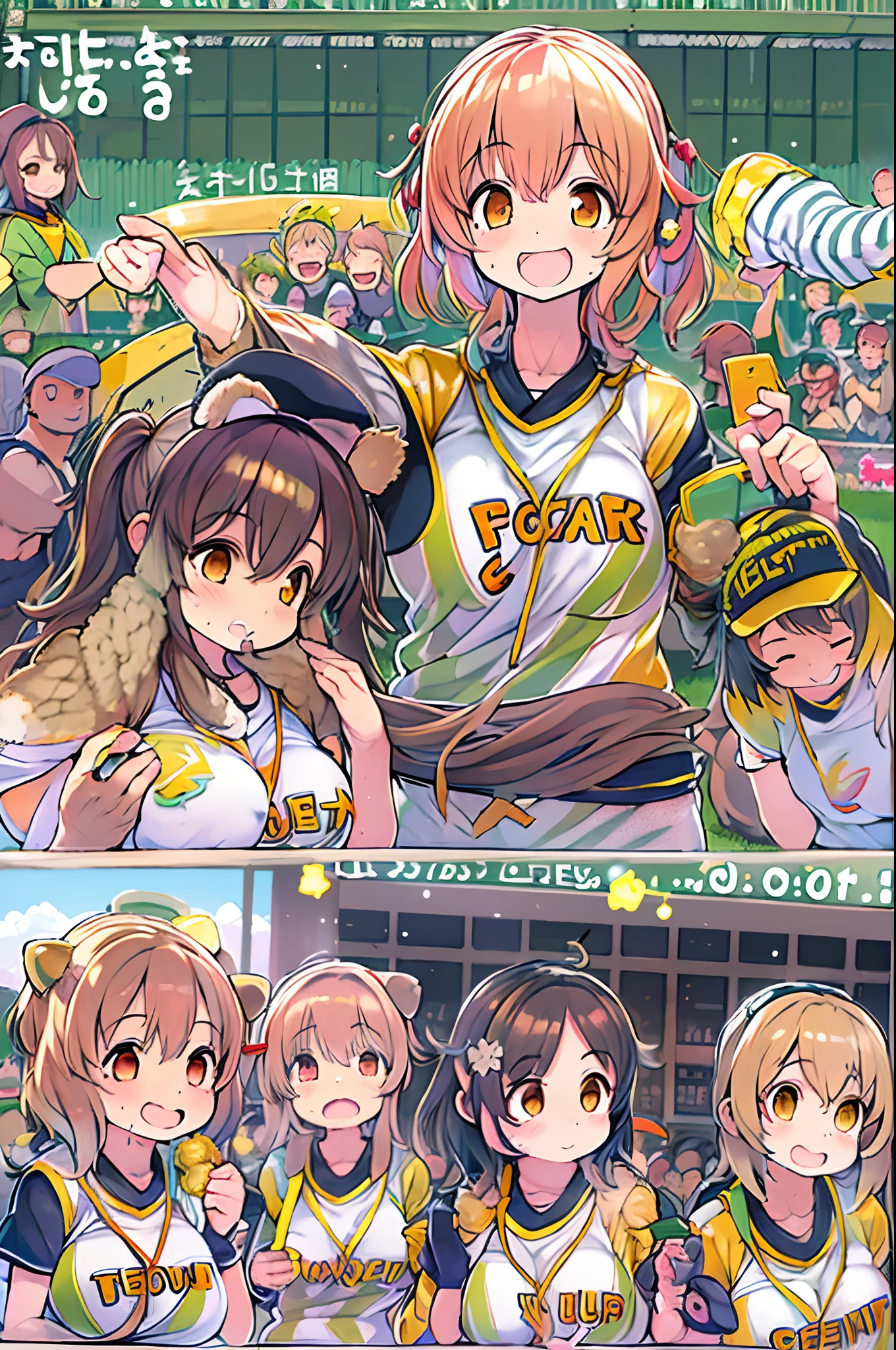 masutepiece, Best Quality, High resolution, 2girls, 超A high resolution, Hanshin Tigers、Congratulations on winning、2girls