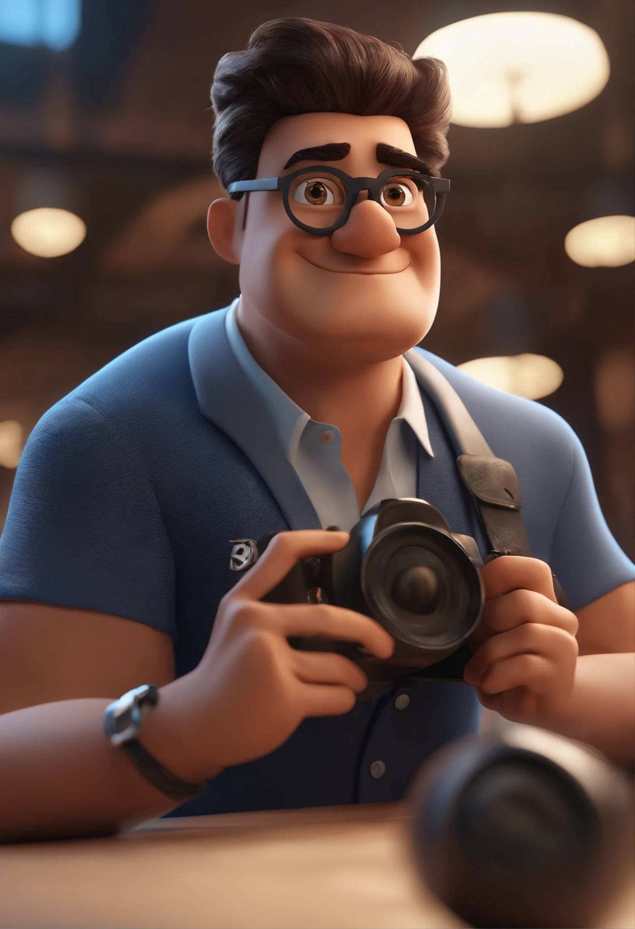 Cartoon character of a man with black glasses and a blue shirt, animation character, Caractere estilizado, animation style rendering, 3D estilizado, Arnold Maya render, 3 d render stylized, toon render keyshot, Personagem 3D, Personagem 3D, 3d rendering stylized, 3 d character render, personagem de desenho animado, Personagem de close up, Pose de personagem, (Estilo Pixar) (master part:1.2) (Bokeh) (best quality) (pele detalhada) (textura detalhada) (8k) (argila) (Cinematic lighting) (foco nítido