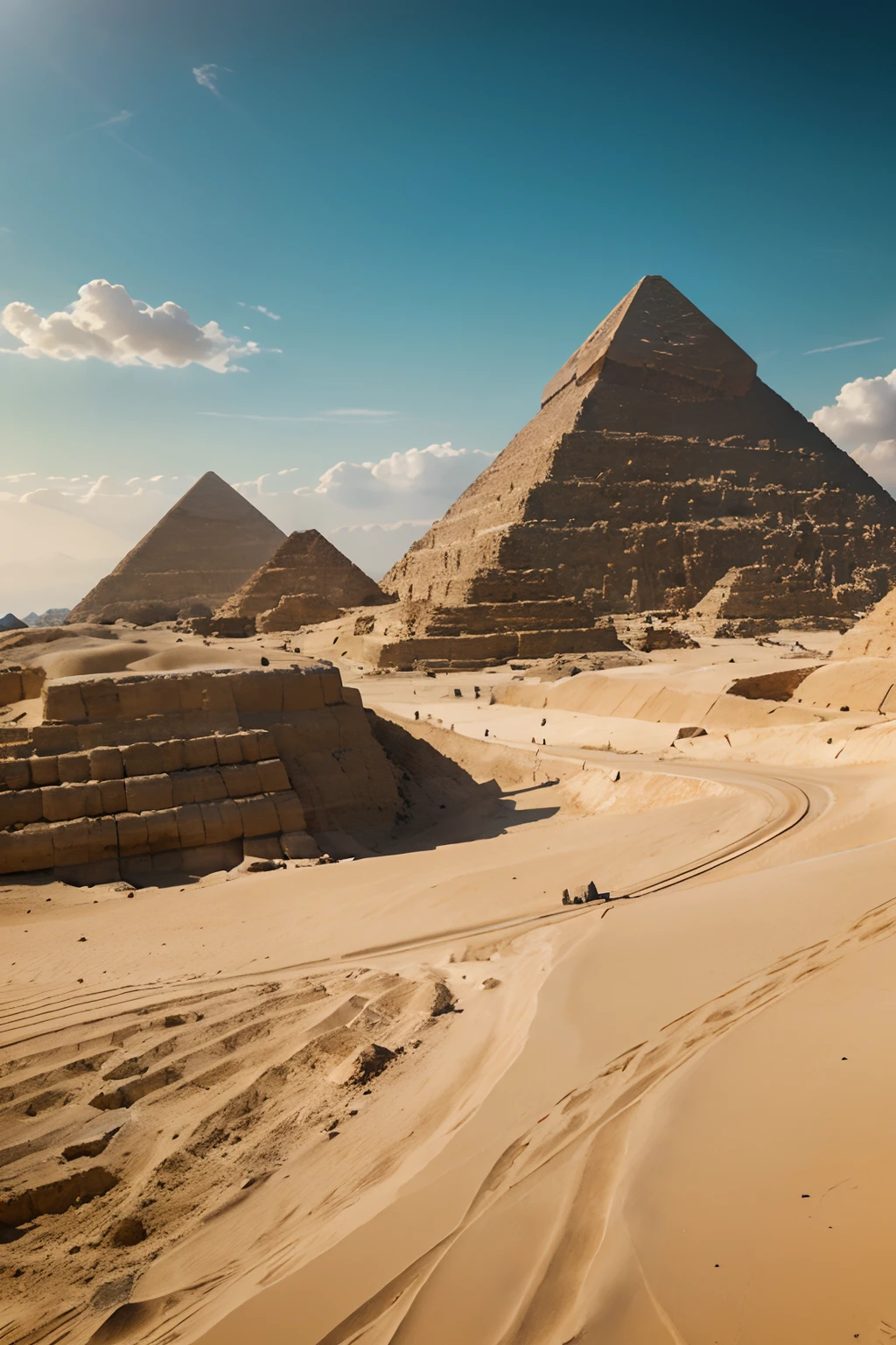(((masterpiece))), complex landscape, best quality, high quality, extremely detailed CG unity 8k wallpaper, scenery, outdoors, sky, cloud, day, no people, pyramids of giza
