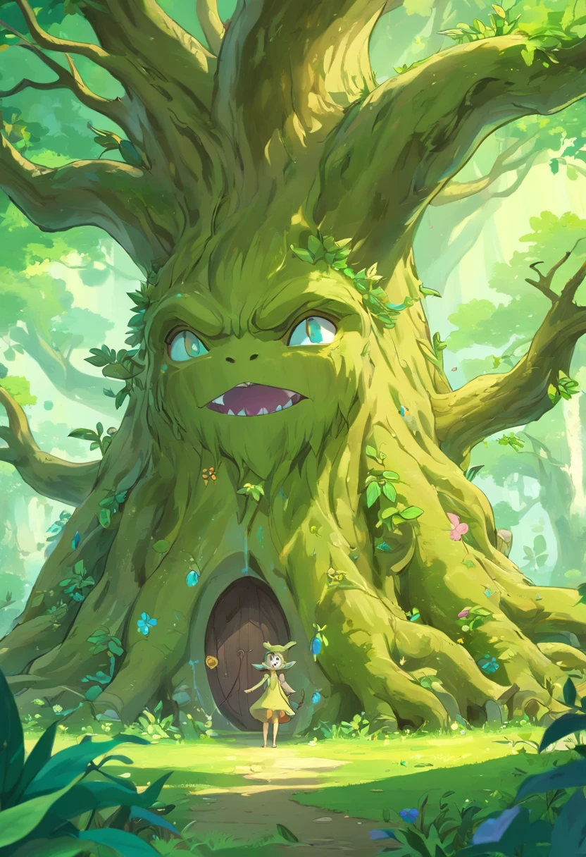 1 Dryad，Cartoon tree close-up，There is a face on it, treant, but rather a, ent treant dryad, the trees are angry, Evil Tree Elves, Groot, character art of maple story, oak tree ent, plant monster, tree druid, of the tree, treebeard, entity, Jane wood art style, plant monster, Mobile game art(Masterpiece, Best quality, Ultra-detailed, Best Illustration:1.4),(See-through:15）(refractions,Reflection:1.2) ,