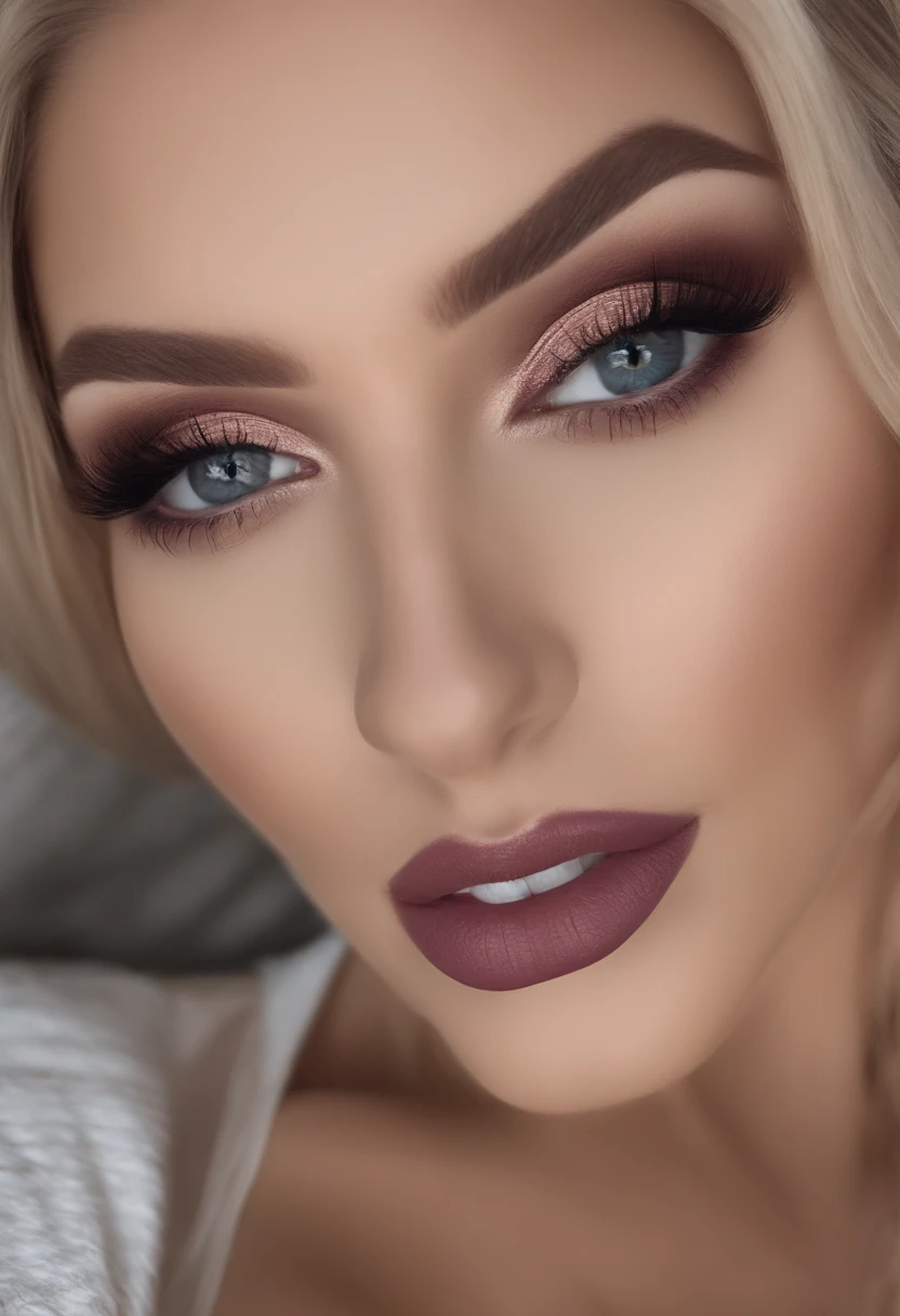 arafed frau voll , Sexy girl with blue eyes, ultra realistisch, Akribisch detailliert, portrait sophie mudd, blonde hair and large eyes, Selfie einer jungen Frau, Augen im Schlafzimme komplett nacht, Violet Myers, ohne Make-up, Natural makeup, Blick direkt in die Kamera, Gesicht mit Artgram, dezentes Make-up, Stunning full body shot, die auf dem Bett kniet, im Schlafzimmer, medium to large bust size, nude