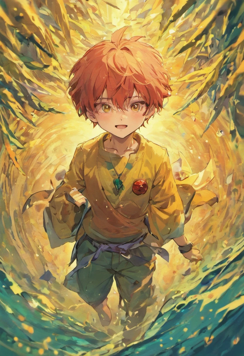Naked cute king in the crown、tits out、hiding chest with hands、Red costume、explosions