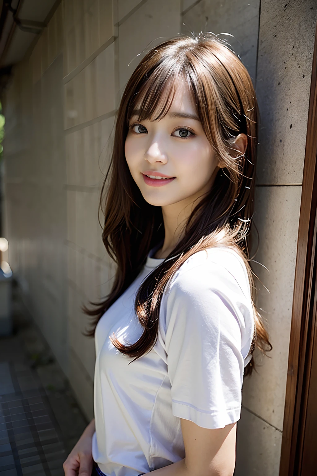 masterpiece、1 beautiful girl、A detailed eye、Puffy eyes、top-quality, 超A high resolution, (Realisticity: 1.4), Bright sunshine、japanes、Asian Beauty、Korea person、Super beauty、Beautiful skin、A slender、The body is facing forward、(A hyper-realistic)、(hight resolution)、(8K)、(ighly detailed)、(beautifully detailed eyes)、(ultra-detailliert)、 (wall-paper)、A detailed face、Bright lighting、profetional lighting、looking at viewert、Facing straight ahead、(She wears a neat white shirt)、(A smile,1.2)、Brown hair、Japan idle、韓国アイドル、hposing Gravure Idol、女優、age19、tall,