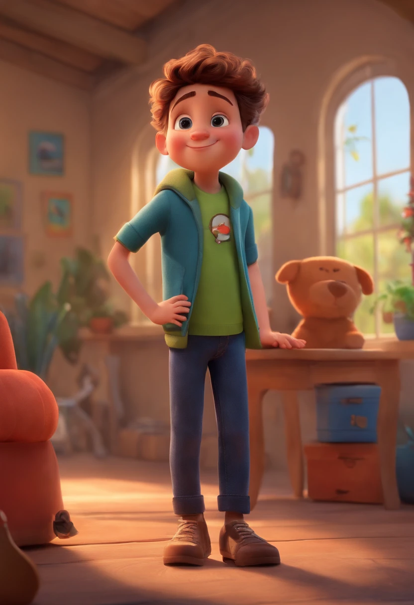 Image of a boy for a story in a YouTube video in Pixar format, He's the little allabester, He's the class leader, He's outgoing, Playful and gets up for a lot of things