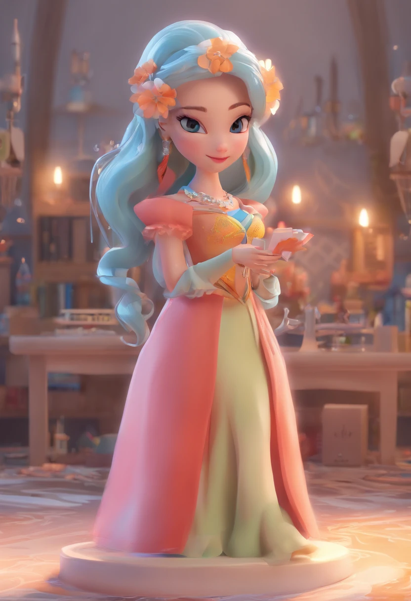 best quality, master part, fotorrealista, extremamente detalhado CG unidade 8k papel de parede, Chibi,1girl, Elsa,sozinho, cheio_corpo, sorrir, Olhando_em_visualizador, ao ar livre,
