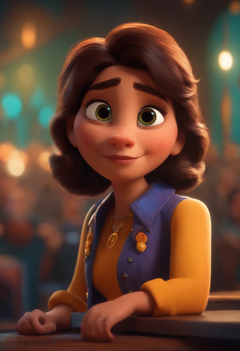 Criar um personagem no estilo pixar dentro de um jaleco. personagem morena