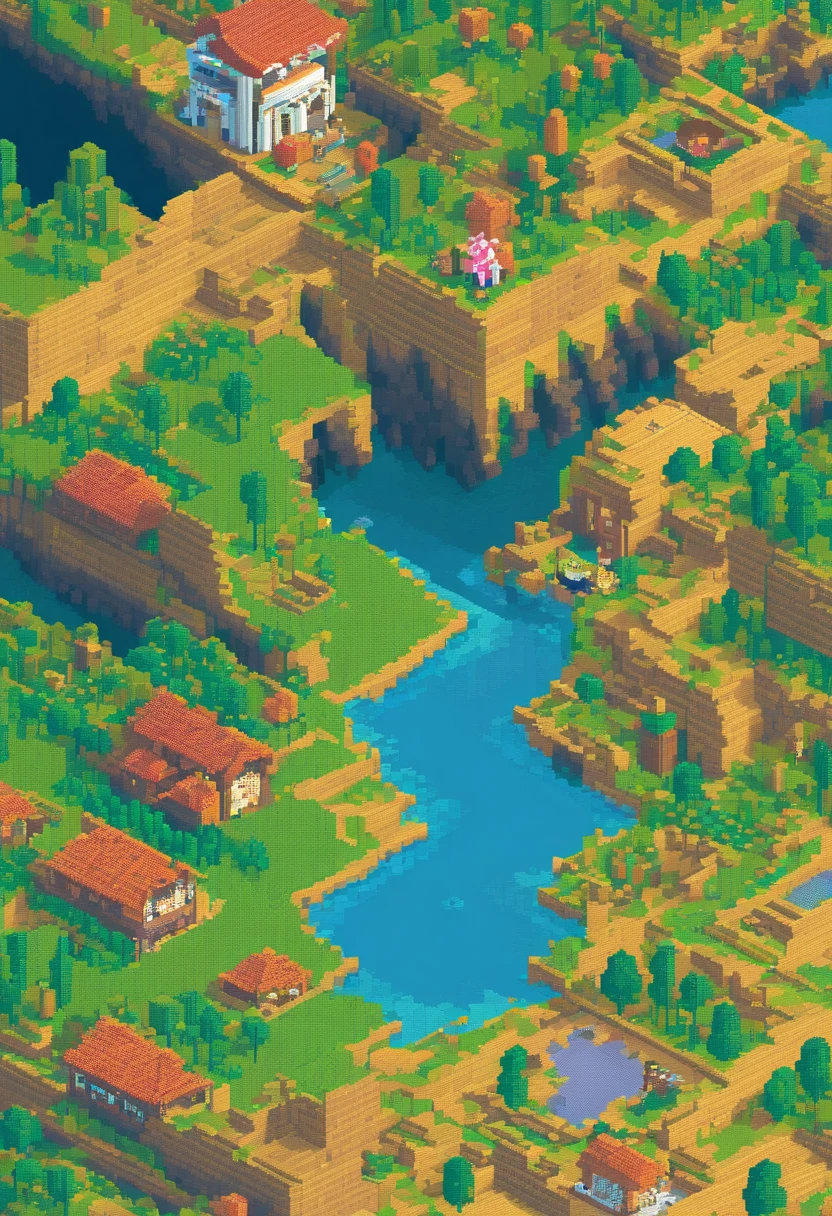 Landscape of the tourist destination Pixel Art. Noite. Pixel Art 3D Papel de parede 4K. Amazing pixel art details. Pixel Art. Ondas de vapor. Pixel Art detalhado do mecanismo irreal.Obra baseada no jogo Minecraft.