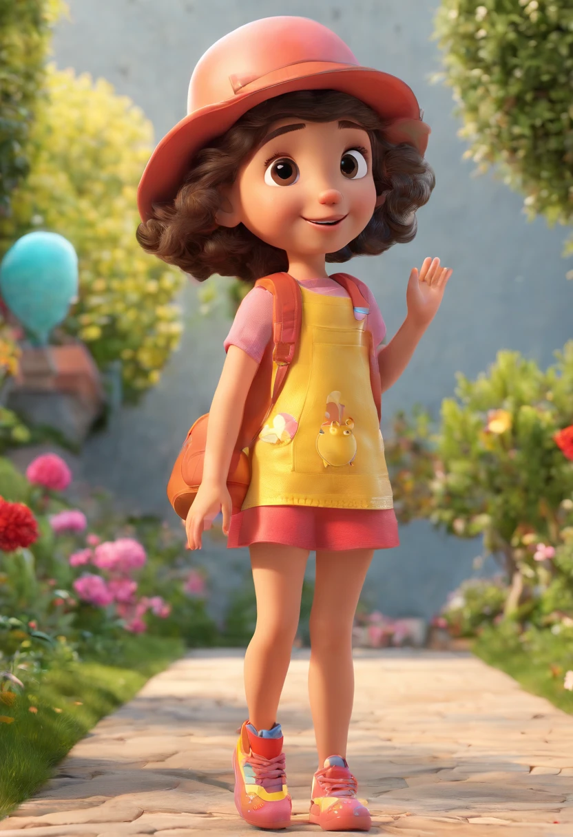 Estilo Pixar: Uma menina de 4 anos e outra de 2 anos brincando no jardim