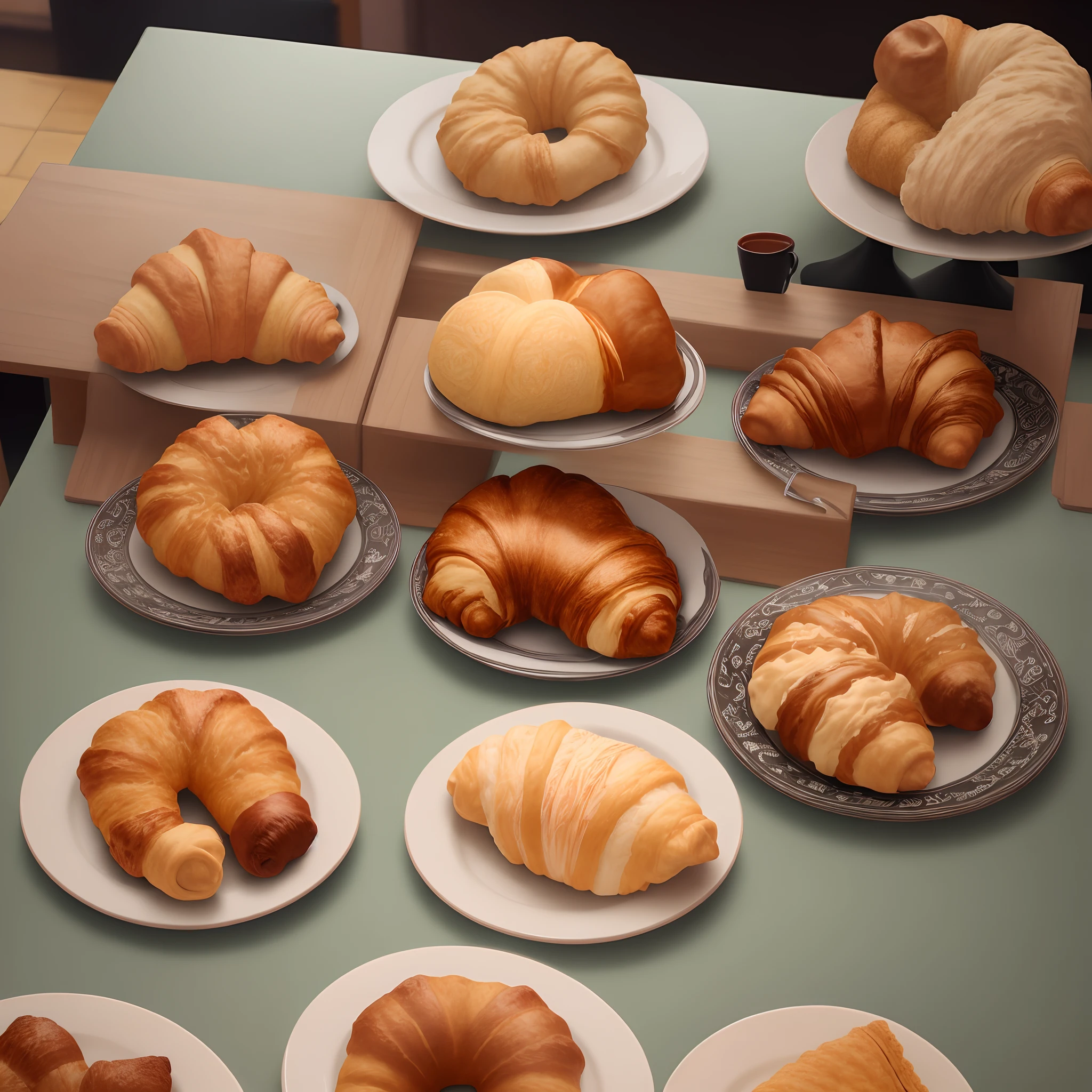 three croissants in plate manhwa anime style