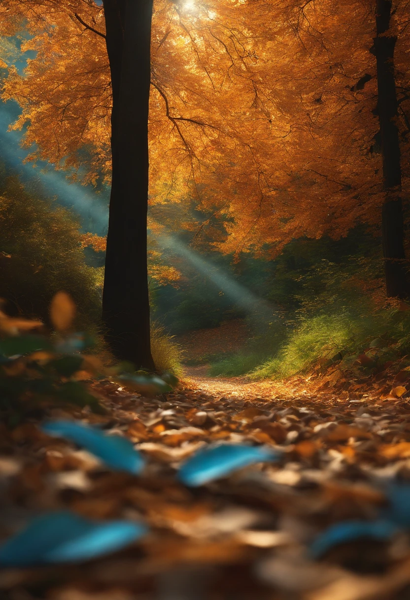 master part, best quality, (Muito detalhado CG unidade 8k papel de parede) (best quality), (best illustration), (Melhores Sombras) Natureza&#39, mar azul,Delicate Leaves Petals of Various Colors Falling in the Air Light Tracking, super detalhado --v6