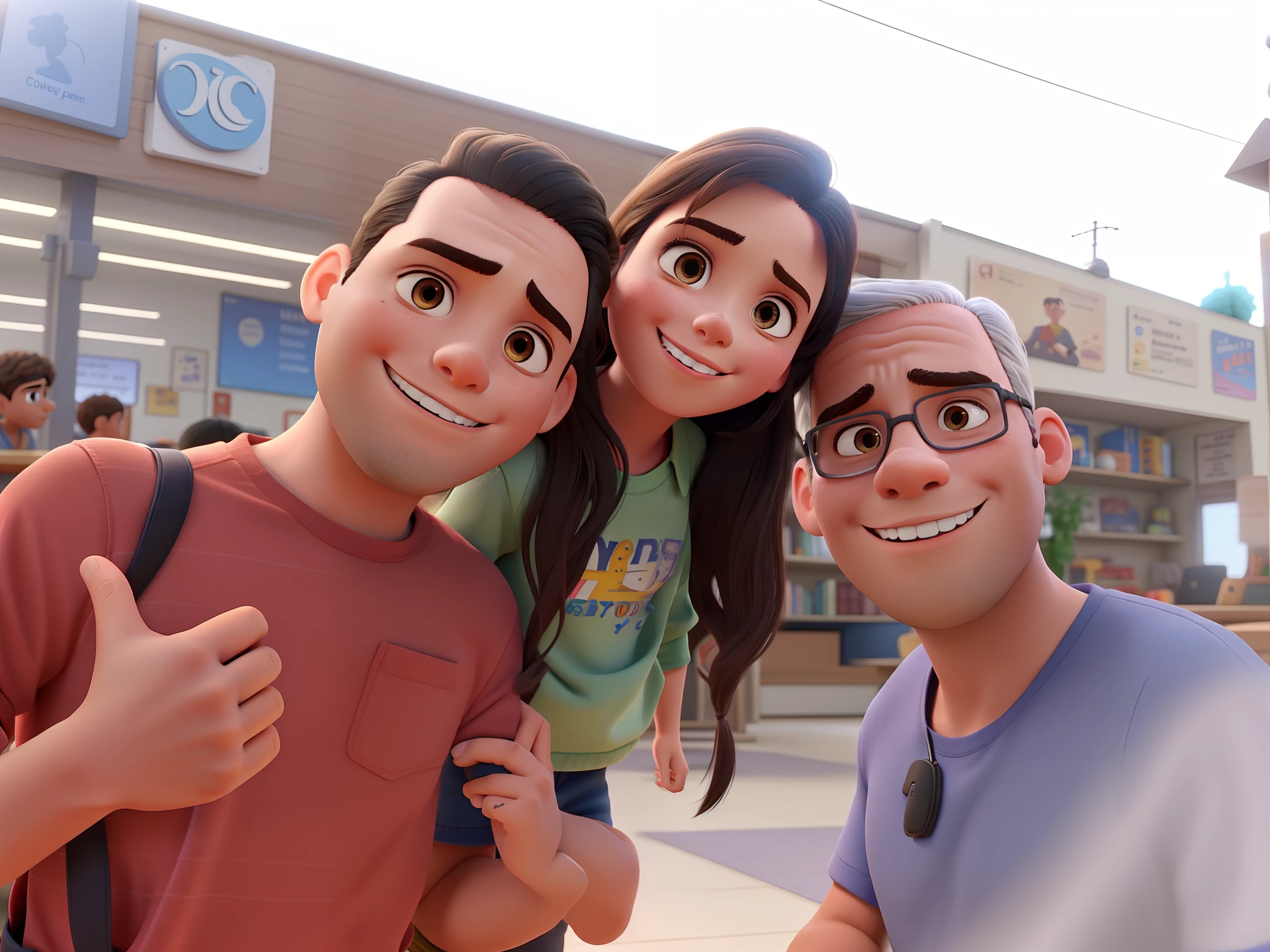 a Man a Woman and a (menino) in high quality Pixar animation, melhor qualidade