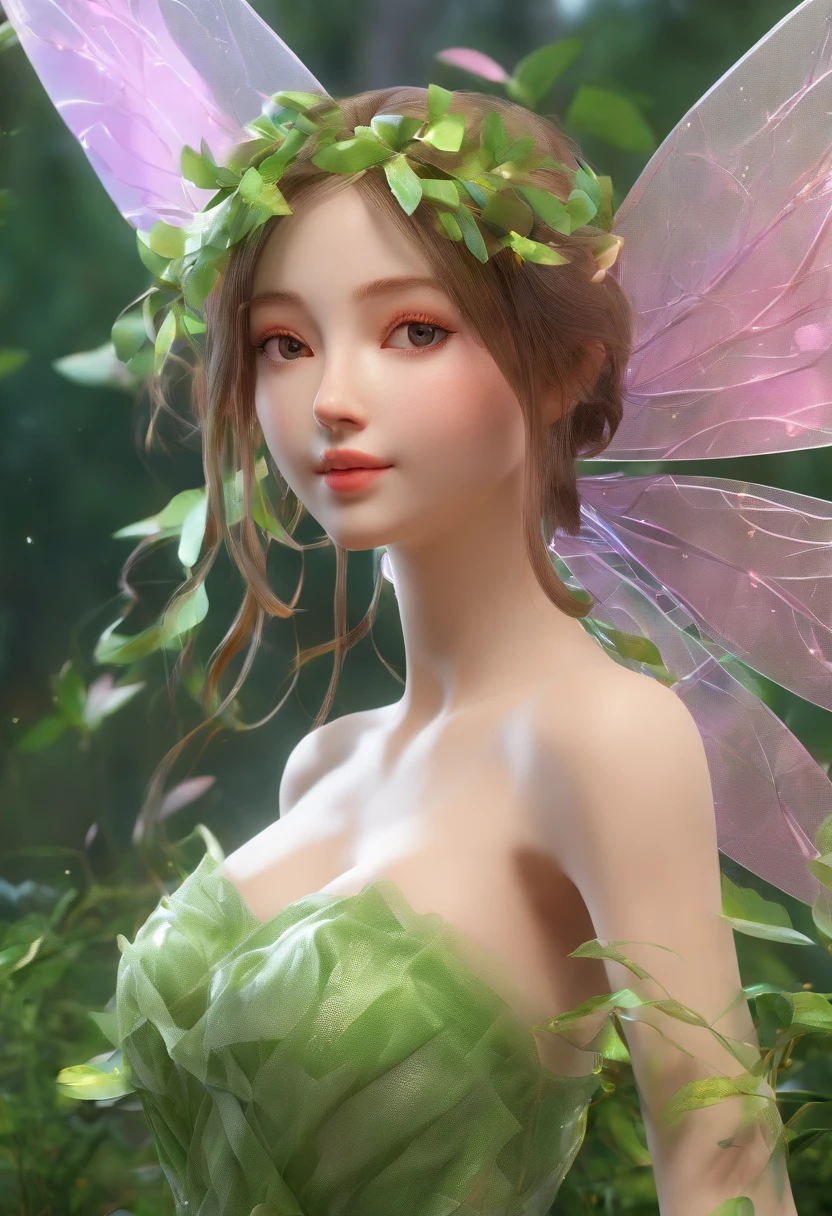 (Masterpiece, Best quality, Ultra-detailed, Best Illustration:1.4), 1  Fairy, The wings of the little fairy，(Airflow Maiden:1.1),(See-through:15）afloat,Green wind ，Silk fabric，(refractions,Reflection:1.2) ,  Transparent skin, sunshine day，ln the forest