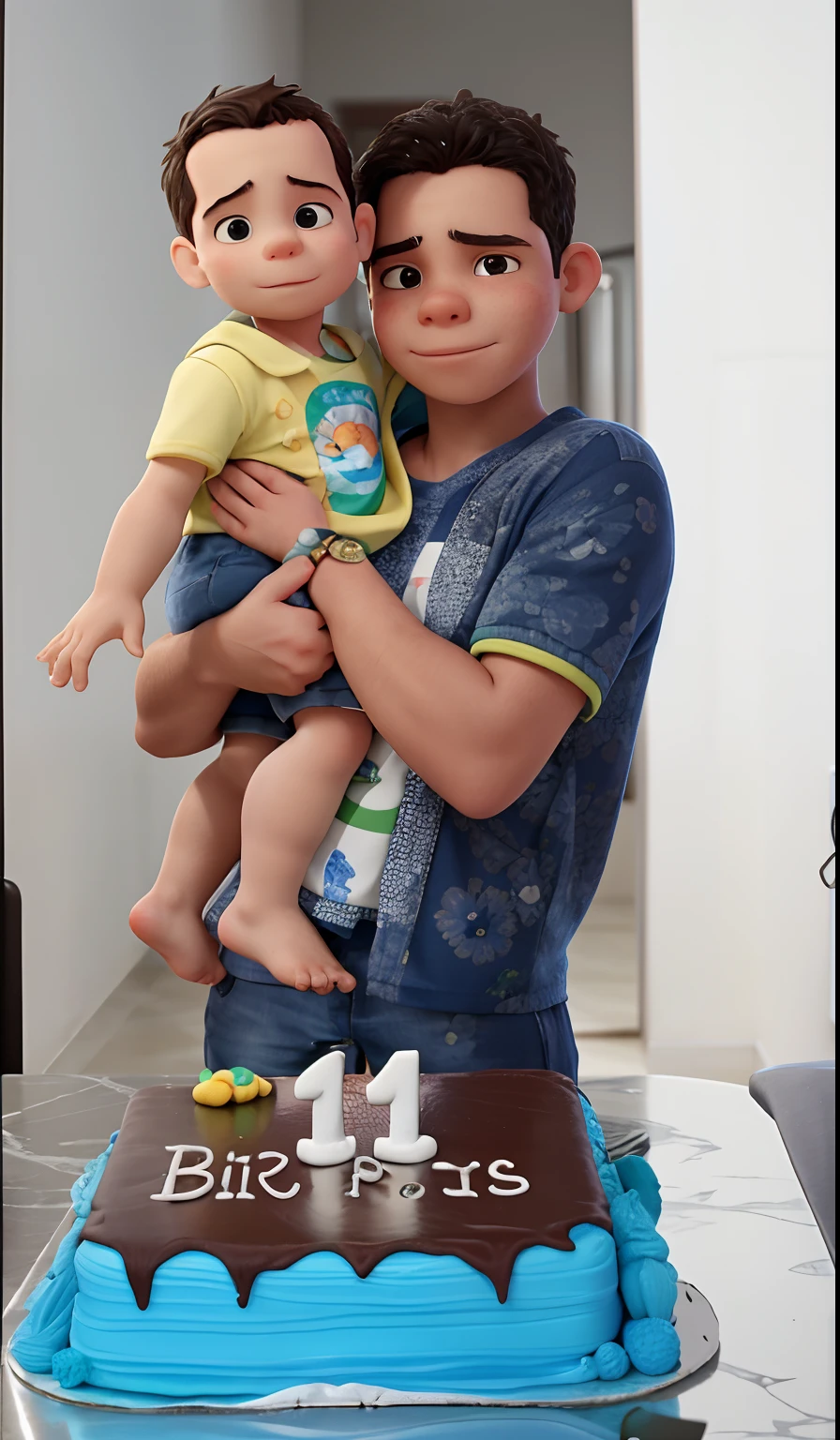 There is a boy holding a baby in his arms, 3 5 year brazilian mother, with a kid, 1 6 anos, holding a birthday cake, 21 anos, 1 9 anos, 18 anos, caio santos, imagem de qualidade muito baixa, ele tem 3 5 anos, ele tem cerca de 2 0 anos de idade