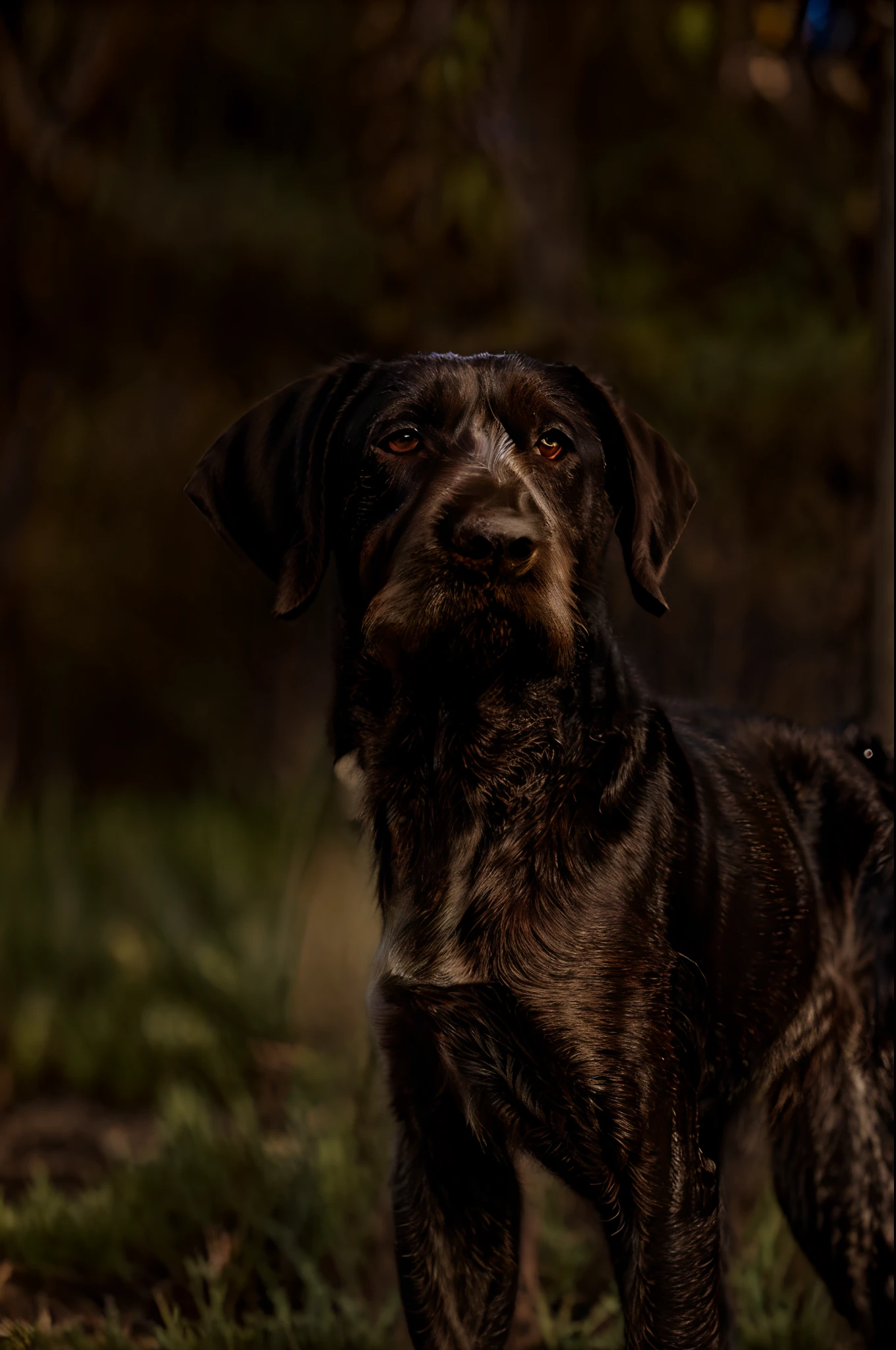 paparazzi portrait photo of a drahthaar dog, looking at viewer, lens flare, 8k