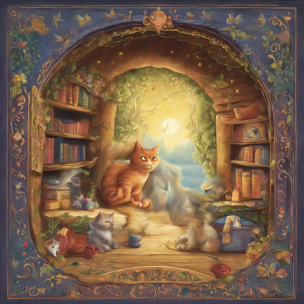 Cat tunnel at the back of the chest of drawers　Fantastic atmosphere　Picture book illustrations