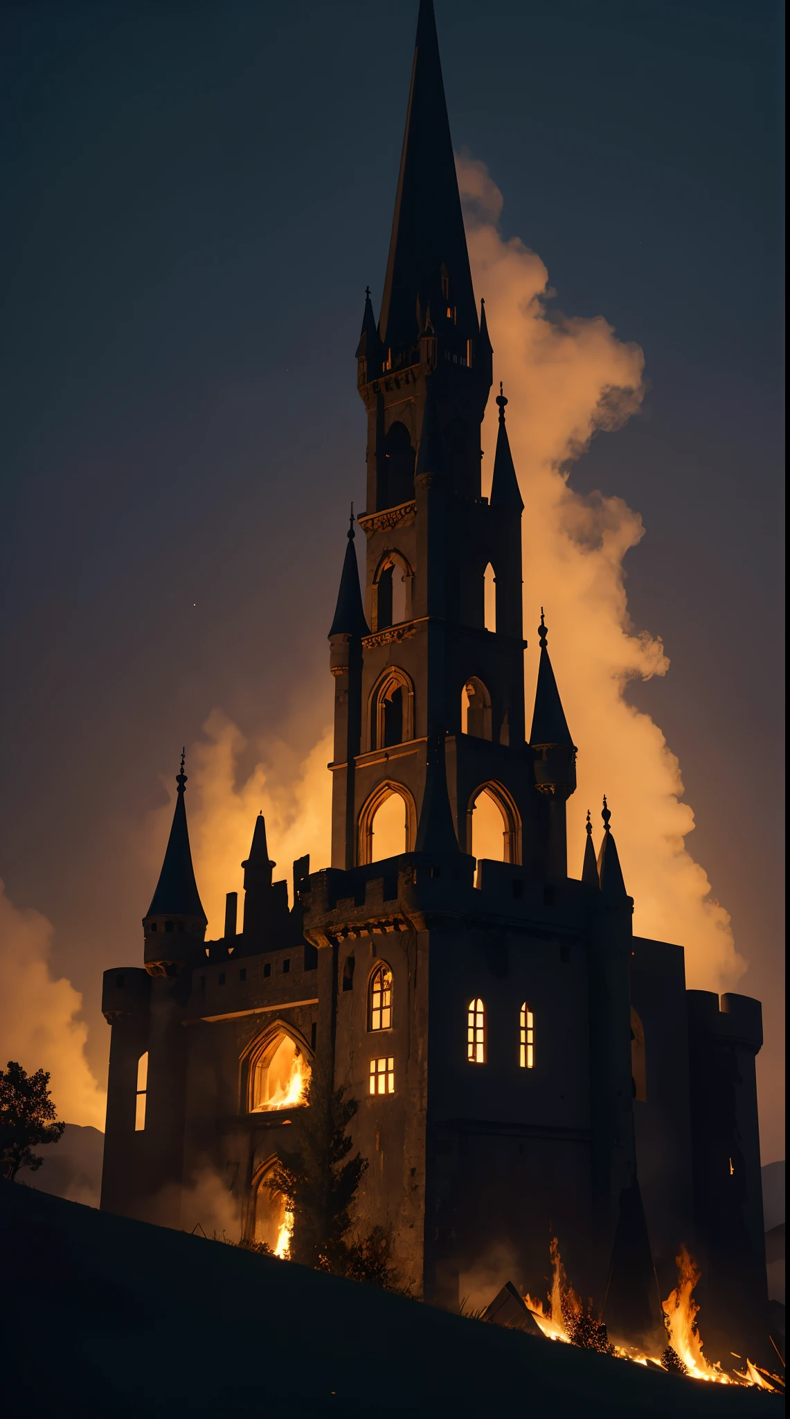 A Burned Castle in the middle of night