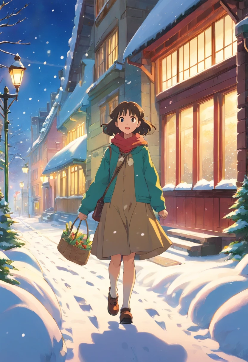 Imagine a snowy day at a Quebec City school that feels like it's part of a Studio Ghibli adventure. Bring to life children playing joyfully in the snow, with distant school bells ringing like the call of a friendly forest spirit, and the muffled voices of teachers guiding their young pupils.