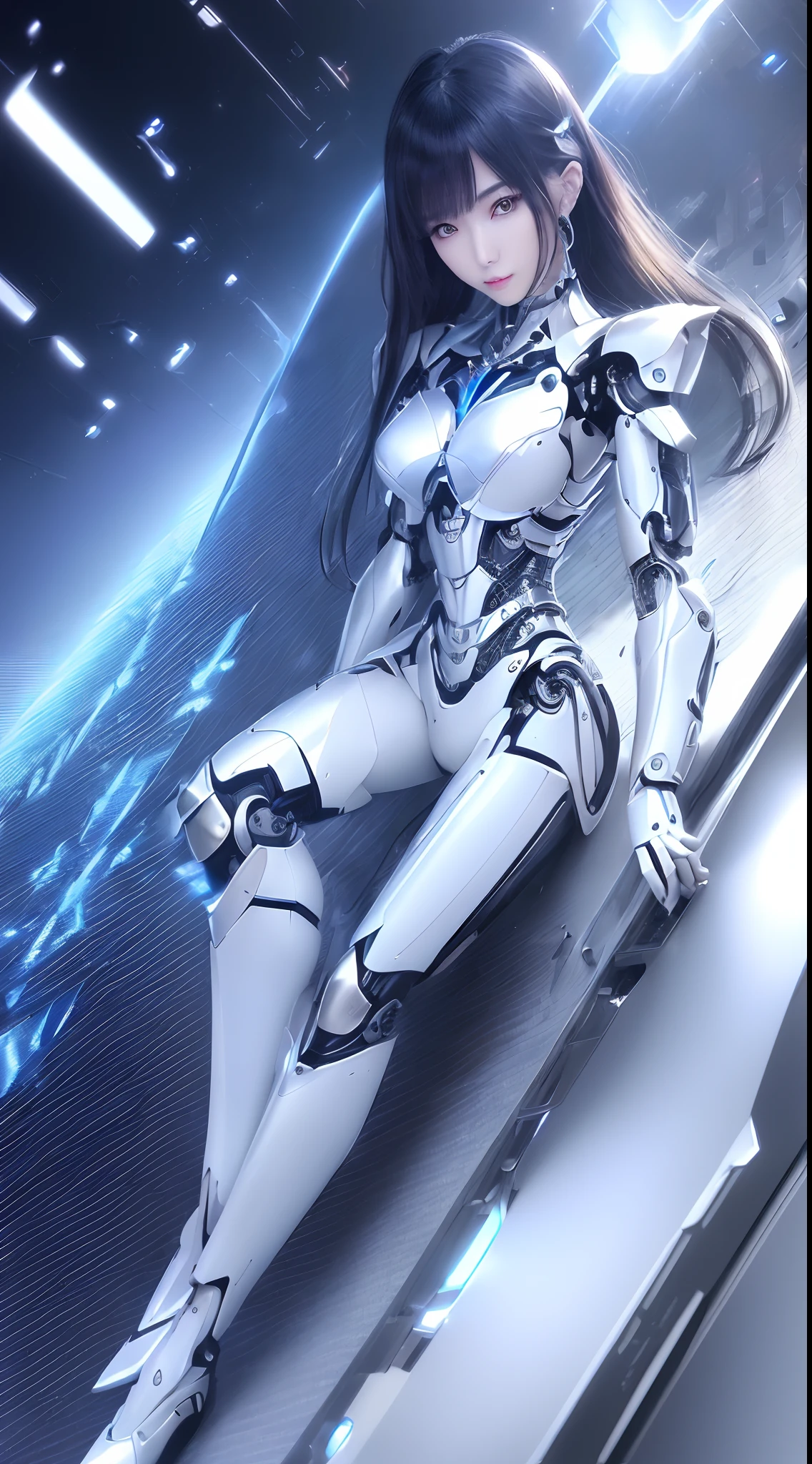 ((masutepiece)), ((top-quality), high quarity、ultra-definition, (Realistic、photoRealstic), ((well proportioned face))、fulcolor 、(scientific fiction)、(独奏)、Beautiful robot woman、((Maintenance of combat robots))、(Perfect robot joint:1.3)、(Detailed electronic board:1.3)、(Machine frame:1.3)、White porcelain mechanical armor、(Oval curvaceous face)、(machine components:1.3)、(Almond-shaped eyes without emotion)、thin mouth、deadpan、(Perfect mechanical two-handed:1.3)、((Cyber City Road during the day))、Perfect robot legs、high-heels、(Sit up)