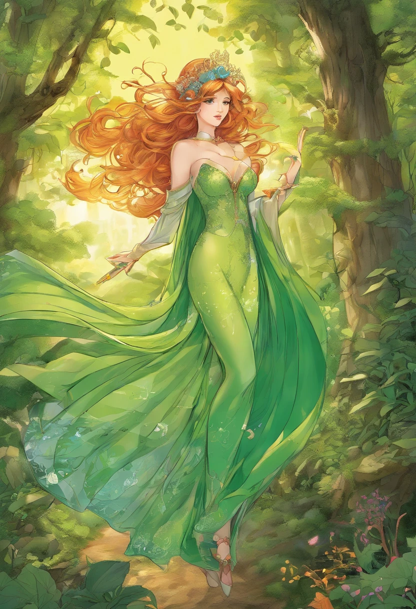 (Masterpiece, Best quality, Ultra-detailed, Best Illustration:1.4), 1  Fairy, The wings of the little fairy，(Airflow Maiden:1.1),(See-through:15）afloat,Green wind ，Silk fabric，(refractions,Reflection:1.2) ,  Transparent skin, sunshine day，ln the forest