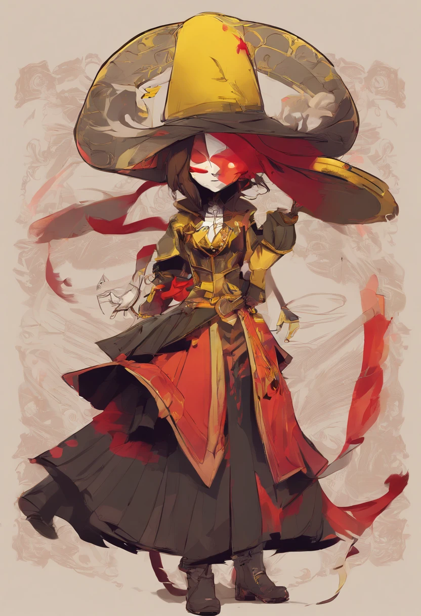 Uma caveira de desenho animado bonito，head shoot，Yellow straw hat with red ribbon, Vento minimalista，Uma personagem，filigrana，estilo realista