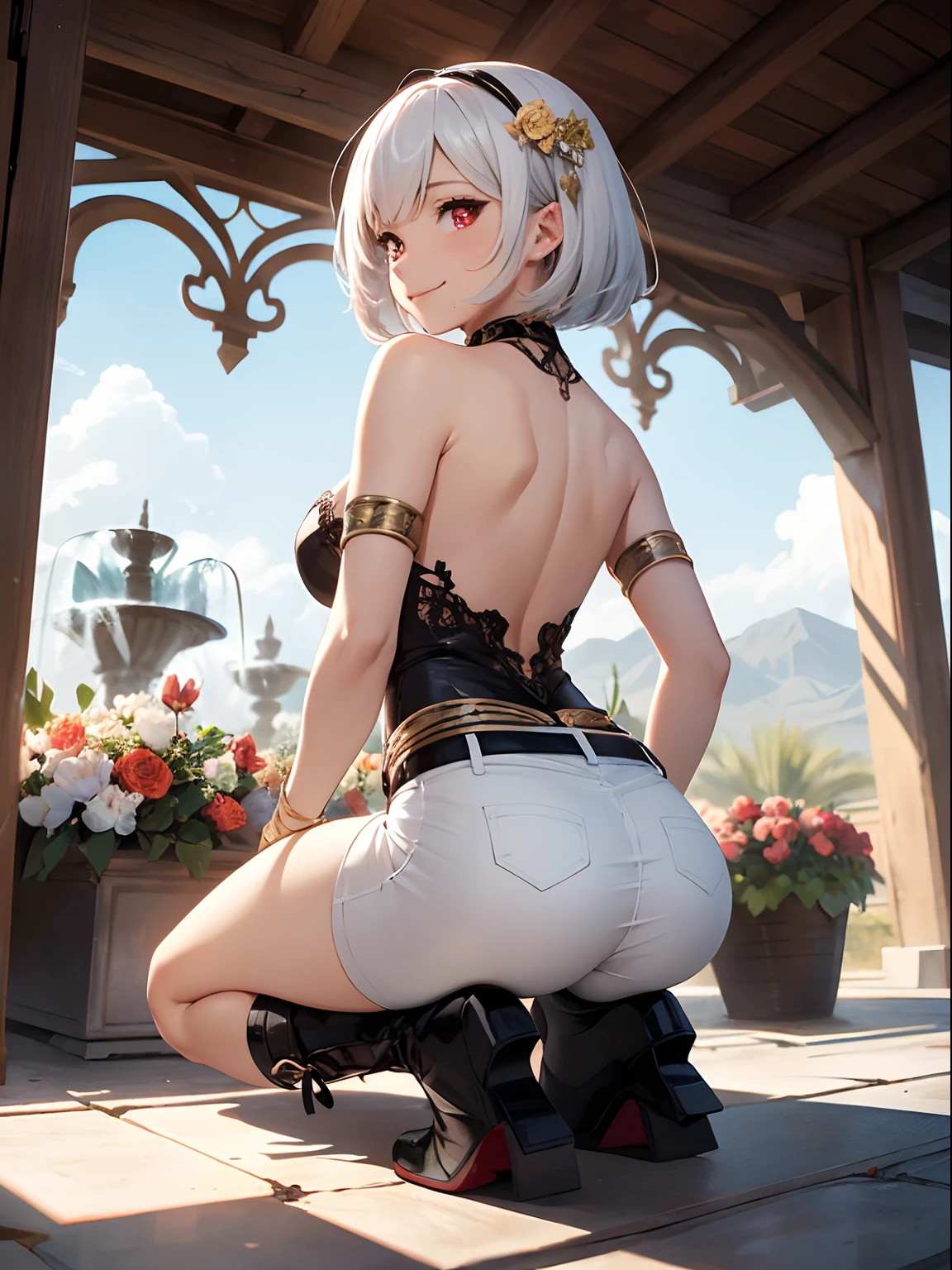 POV: ((very slim)) Riley Reid is in front of you, (((huge lifted accentuated ass))), (masterpiece), (beautiful face), smiling, ((ultra-detailed)), (photorealistic), 8k, (((with fox tail anal plug)))
