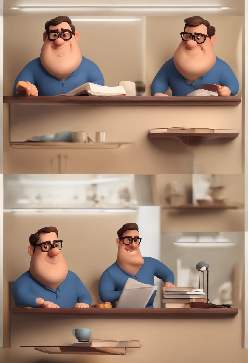 Criar uma imagem de um homem de 30 anos professor, sorrindo, usando oculos retangular, sendo musculoso. Na imagem o homem deve estar segurando livros. o estilo da imagem deve ser ser pixar- disney 3 d. Caractere estilizado, animation style rendering, 3D estilizado, Arnold Maya render, 3 d render stylized, toon render keyshot, Personagem 3D, Personagem 3D, 3d rendering stylized, 3 d character render, personagem de desenho animado, Personagem de close up, Pose de personagem, (Estilo Pixar) (master part:1.2) (Bokeh) (best quality) (pele detalhada) (textura detalhada) (8k) (argila) (Cinematic lighting) (foco nítido
