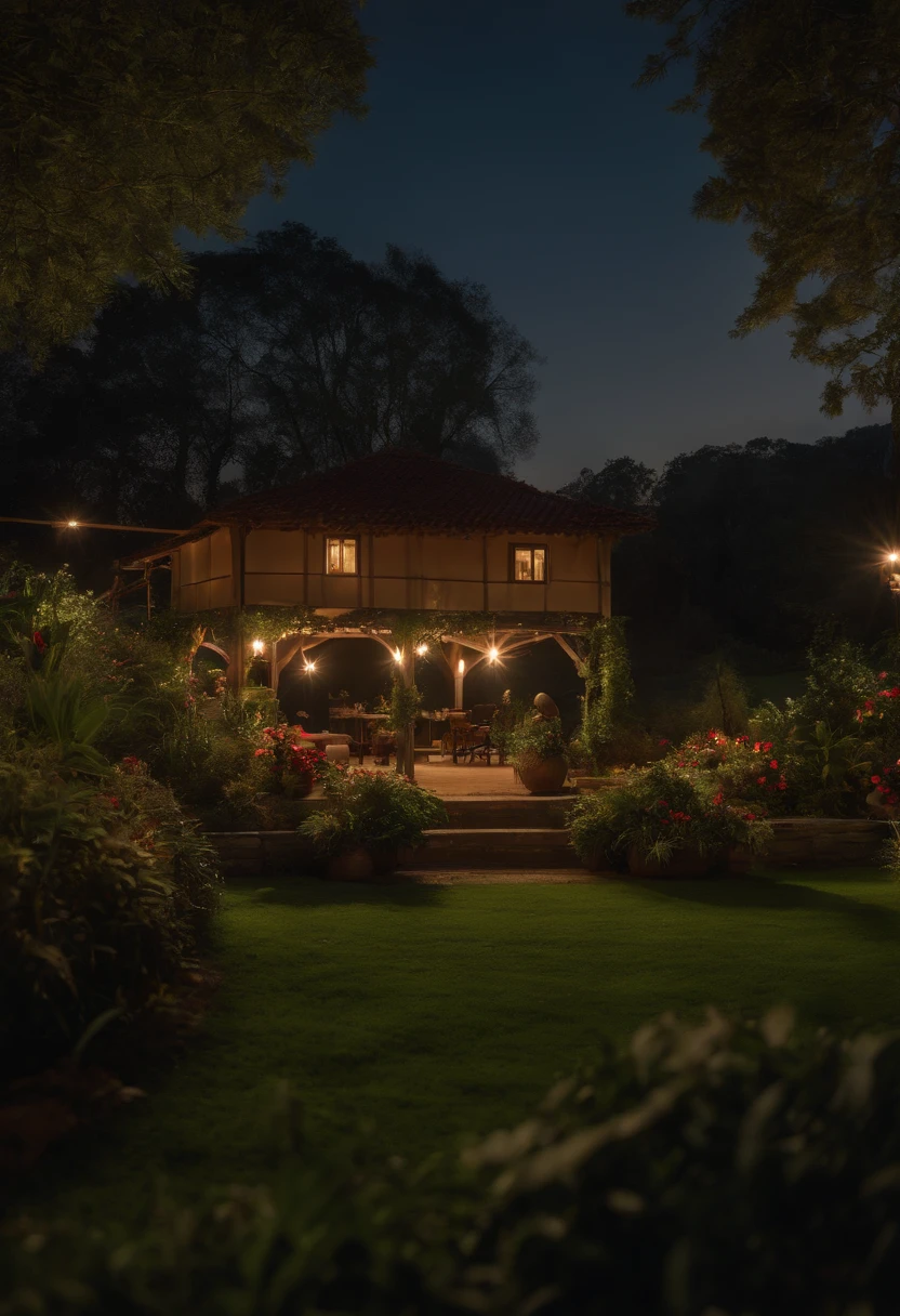 (8k, Qualidade Superior, master part: 1.2), (Realistic, fotorrealista: 1.37), Super Detalhe, uma menina, Wide viewing angle, Jardim Firefly, muita luz fraca e vagalumes voando ao redor, Noite