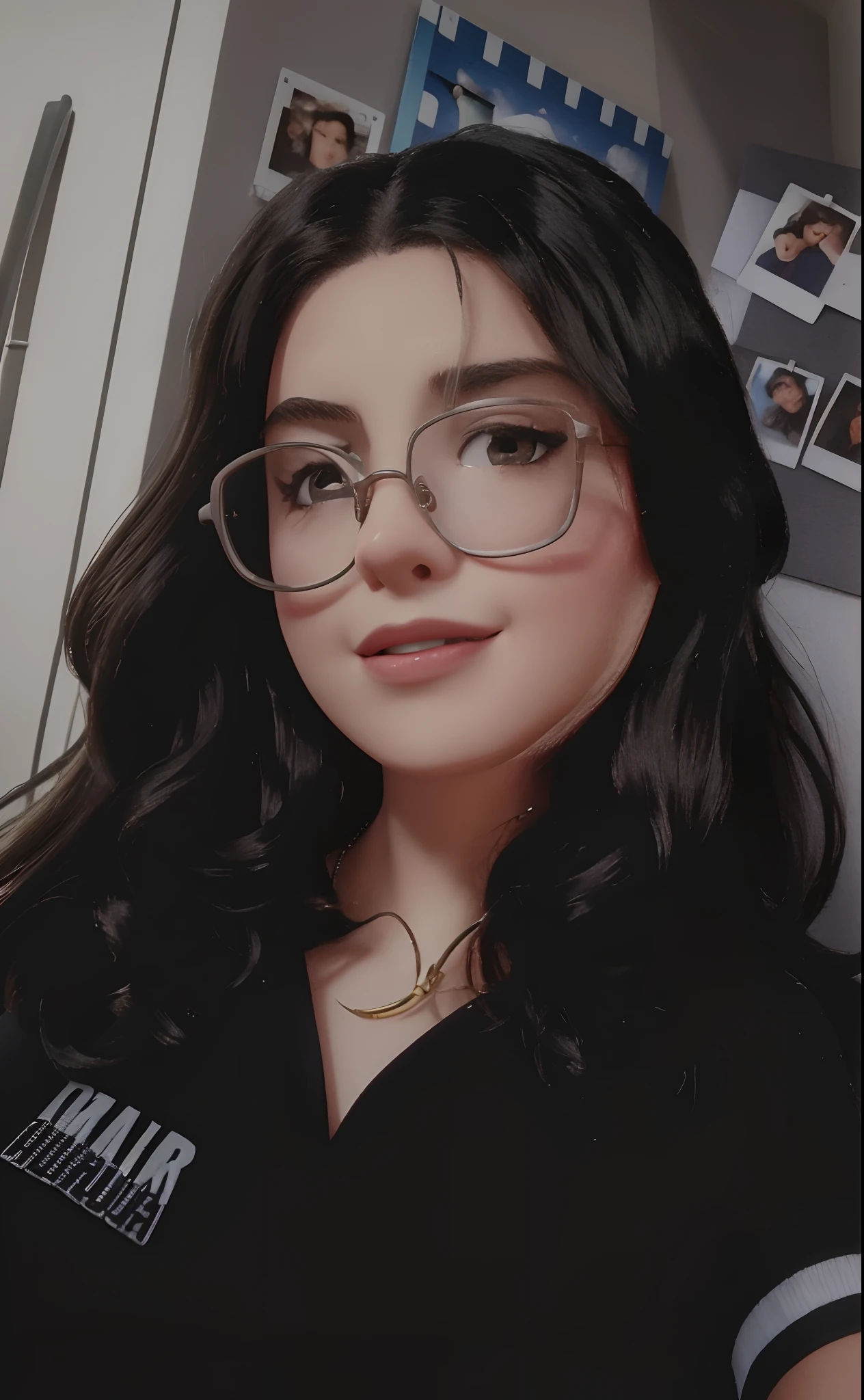 Mulher, morena, cabelos castanhos, compridos, eyeglass