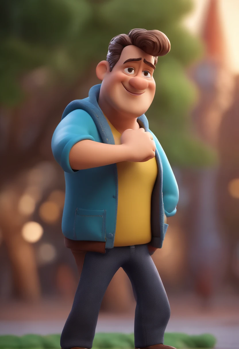 Cartoon character of a man with black glasses and a blue shirt with light green sleeves animation character, Caractere estilizado, animation style rendering, 3D estilizado, Arnold Maya render, 3 d render stylized, toon render keyshot, Personagem 3D, Personagem 3D, 3d rendering stylized, 3 d character render, personagem de desenho animado, Personagem de close up, Pose de personagem,  (Estilo Pixar) (master part:1.2) (Bokeh) (best quality) (pele detalhada) (textura detalhada) (8k) (argila) (Cinematic lighting) (foco nítido
