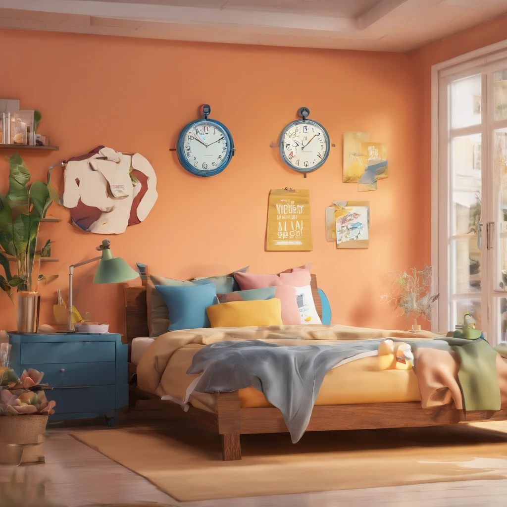 Create a Disney Pixar-inspired poster with the character being a man who is lying with a clock on the wall, 3 6 anos, Fotografia selfie 8k, 38 anos, Homem de 4 0 anos, (38 anos), 3 2 anos, ligeiro restolho, 3 5 anos, 35 anos, selfie de um homem, Eyvind, 2 8 anos