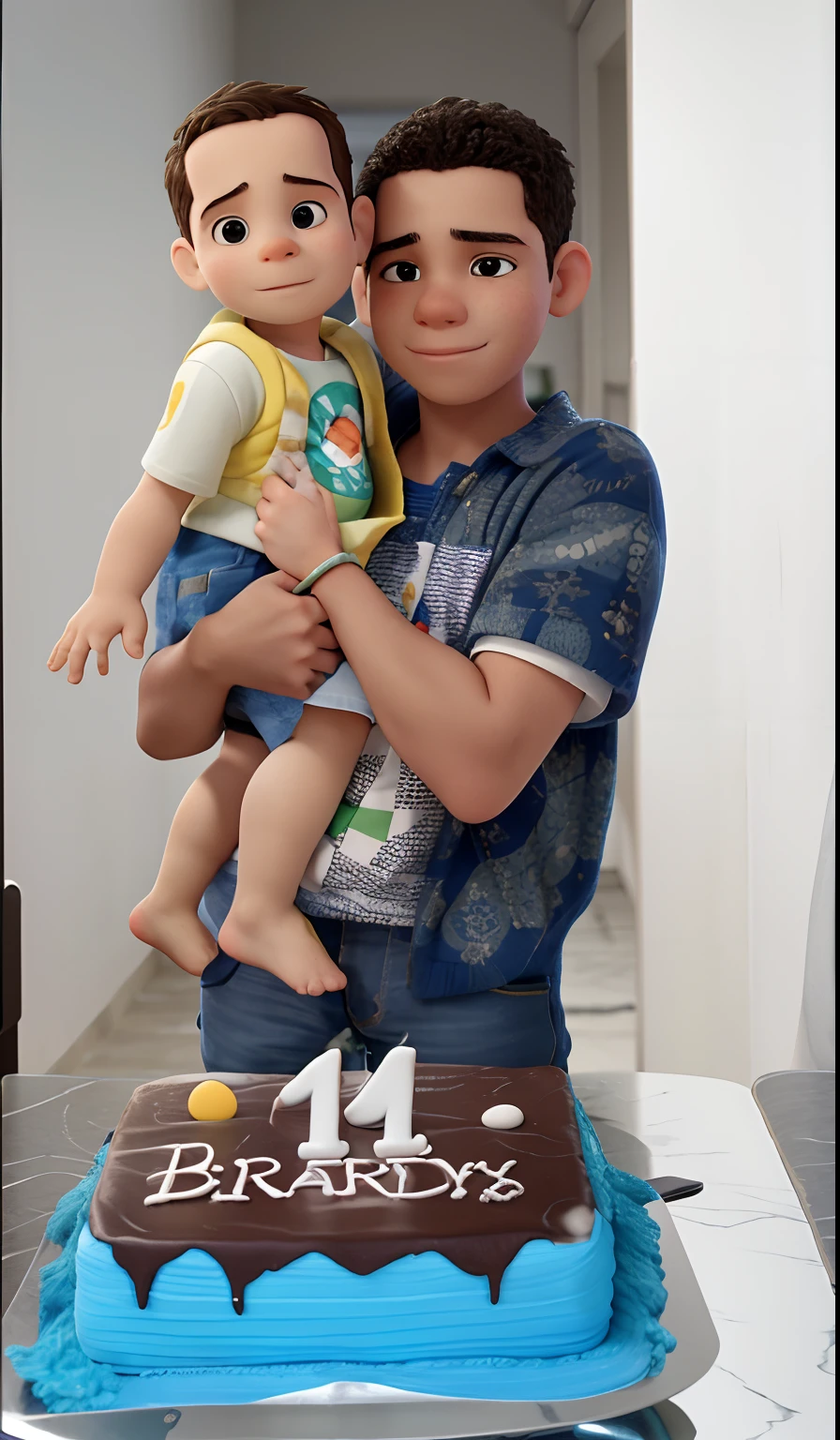 There is a boy holding a baby in his arms, 3 5 year brazilian mother, with a kid, 1 6 anos, holding a birthday cake, 21 anos, 1 9 anos, 18 anos, caio santos, imagem de qualidade muito baixa, ele tem 3 5 anos, ele tem cerca de 2 0 anos de idade