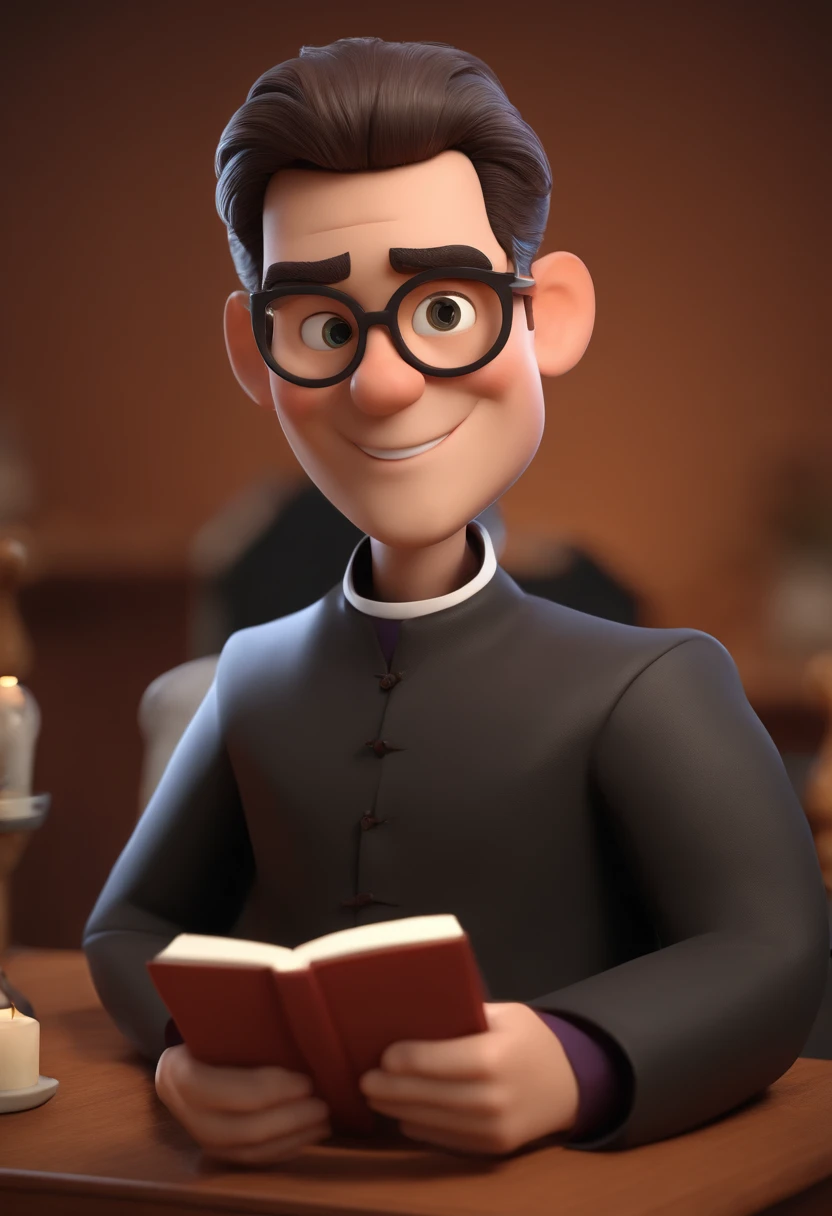 Cartoon character of a PRIEST without glasses  ,Cabelo curto com alguns fios Branco, animation character, Caractere estilizado, animation style rendering, 3D estilizado, Arnold Maya render, 3 d render stylized, toon render keyshot, Personagem 3D, Personagem 3D, 3d rendering stylized, 3 d character render, personagem de desenho animado, Personagem de close up, Pose de personagem,  (Estilo Pixar) (master part:1.2) (Bokeh) (best quality) (pele detalhada) (textura detalhada) (8k) (argila) (Cinematic lighting) (foco nítido