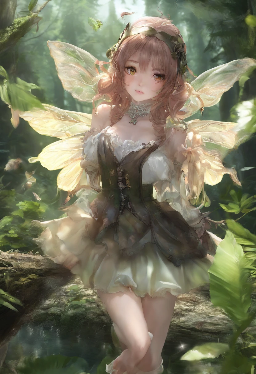 (Masterpiece, Best quality, Ultra-detailed, Best Illustration:1.4), 1 Little Fairy, The wings of the little fairy,(Slime girl:1.3),(See-through:1.5)afloat,Green wind ,Silk fabric,(refractions,Reflection:1.2) , Transparent skin, sunshine day,ln the forest