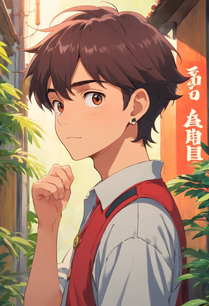 A boy with medium hair earring in ear, camisa do Flamengo, e, cap with Ana backwards