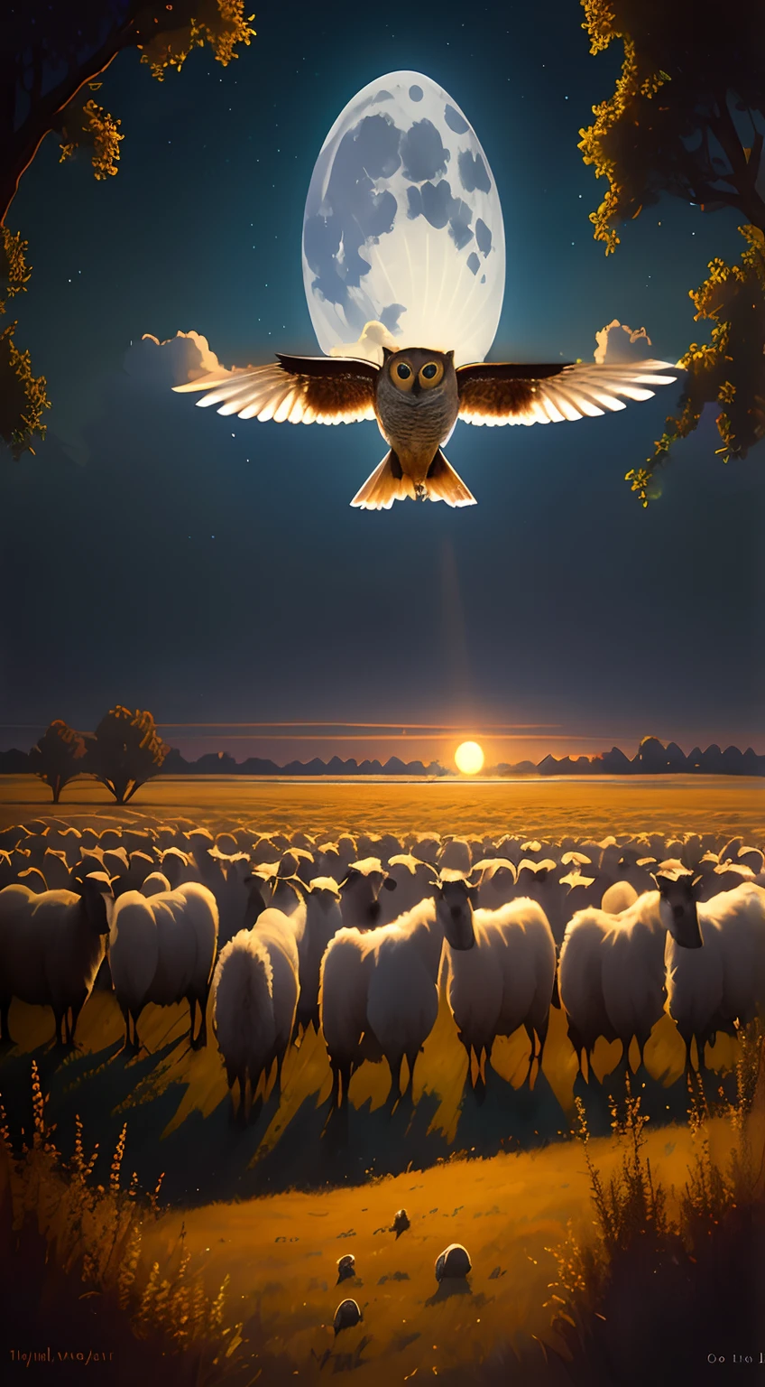 The owl that spreads its wings and flies domineering with its wings spread