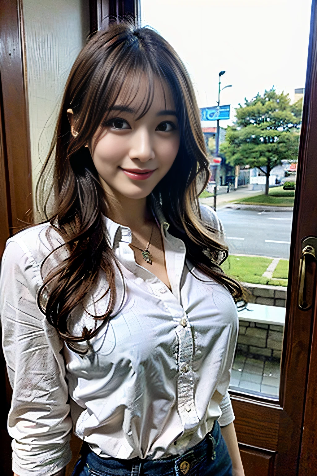 ​masterpiece、1 beautiful girl、A detailed eye、Puffy eyes、top-quality, 超A high resolution, (Realisticity: 1.4), Bright sunshine、japanes、Asian Beauty、Korea person、Super beauty、Beautiful skin、A slender、The body is facing forward、(A hyper-realistic)、(hight resolution)、(8K)、(ighly detailed)、(beautifully detailed eyes)、(ultra-detailliert)、 (wall-paper)、A detailed face、Bright lighting、profetional lighting、looking at viewert、Facing straight ahead、(She wears a neat white shirt)、(A smile,1.2)、Brown hair、Japan idle、韓国アイドル、hposing Gravure Idol、女優、age19、tall,