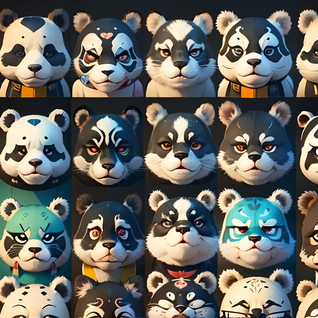 A close-up of a cartoon panda with many different expressions, including telegram stickers, telegram sticker design, big end stickers, cute and adorable pandas, 9K --auto --s2