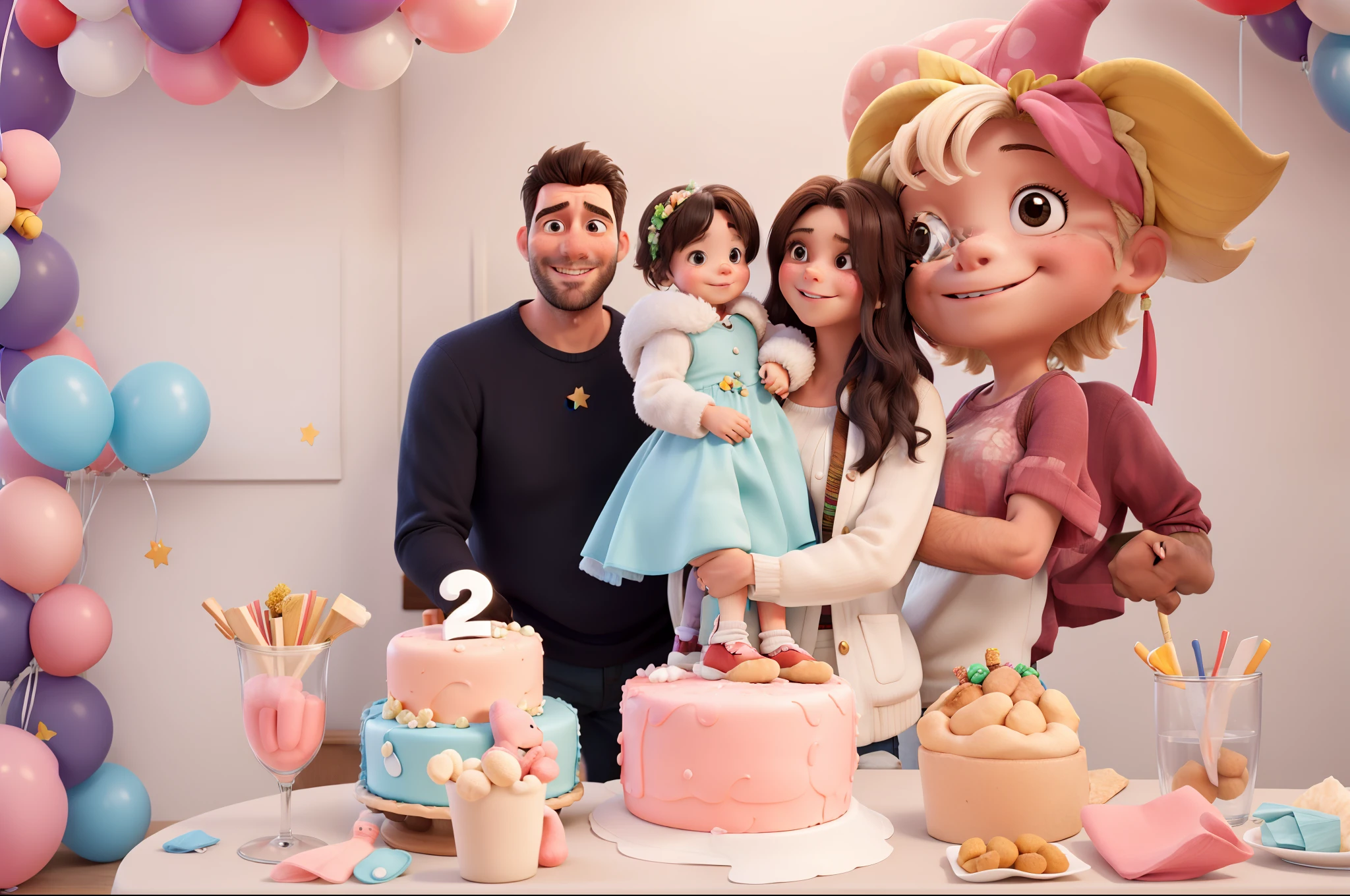 Couple with little girl on their lap at a children's party.